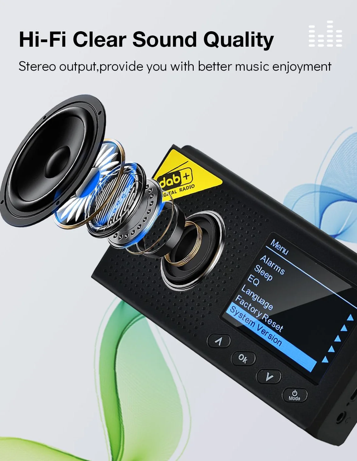 Radio DAB+ Bluetooth przenośne z budzikiem, wyłącznikiem czasowym, 40 stacji, 2,4" wyświetlacz
