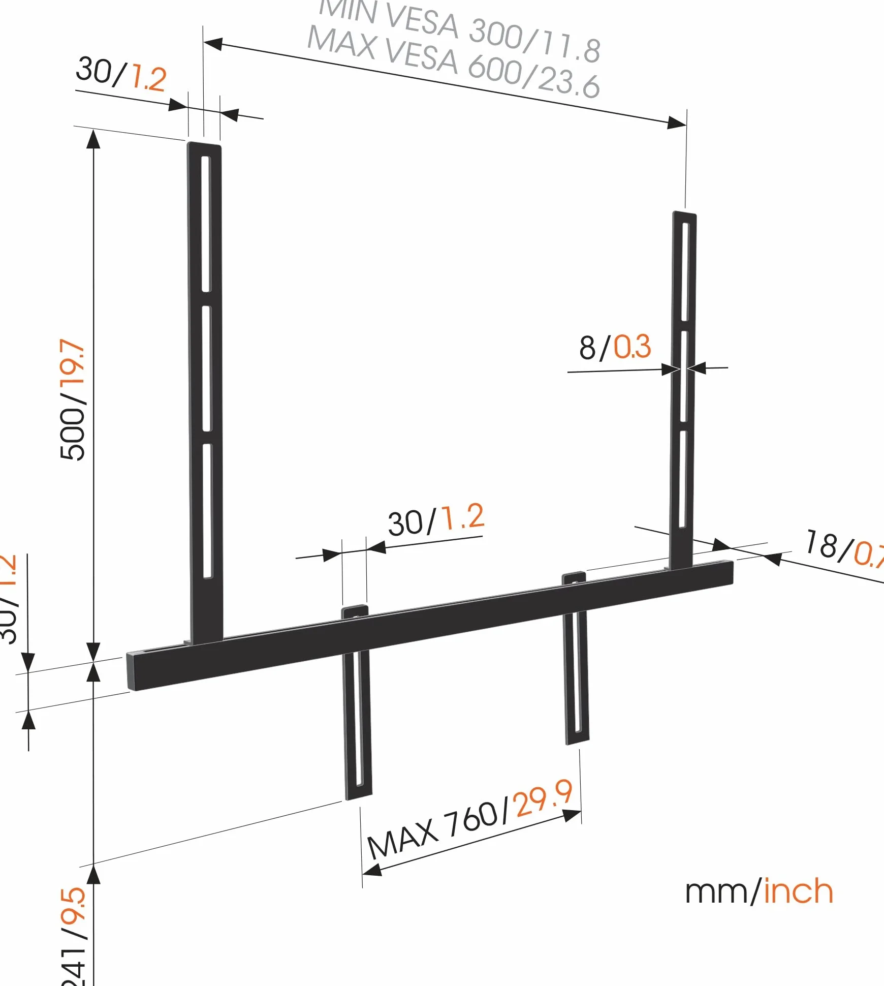 Vogel'S Sound 3550 8153550 Uchwyt, Czarny, 42,5 x 10,7 x 3,5 cm