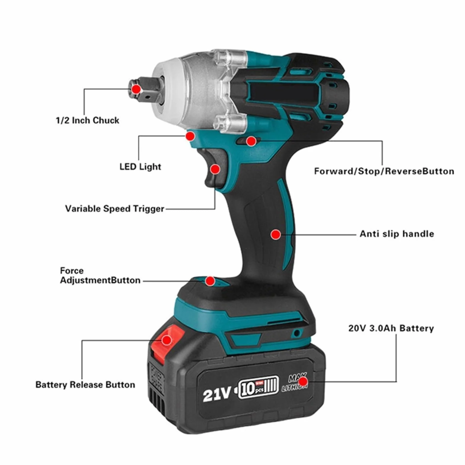 Bezprzewodowy Elektryczny Klucz Udarowy Bezszczotkowy Klucz Elektryczny Ręczna Wiertarka Nasadowa Elektronarzędzie Do Akumulatora 21 V Wysoki Moment Obrotowy(1 Big Battery)