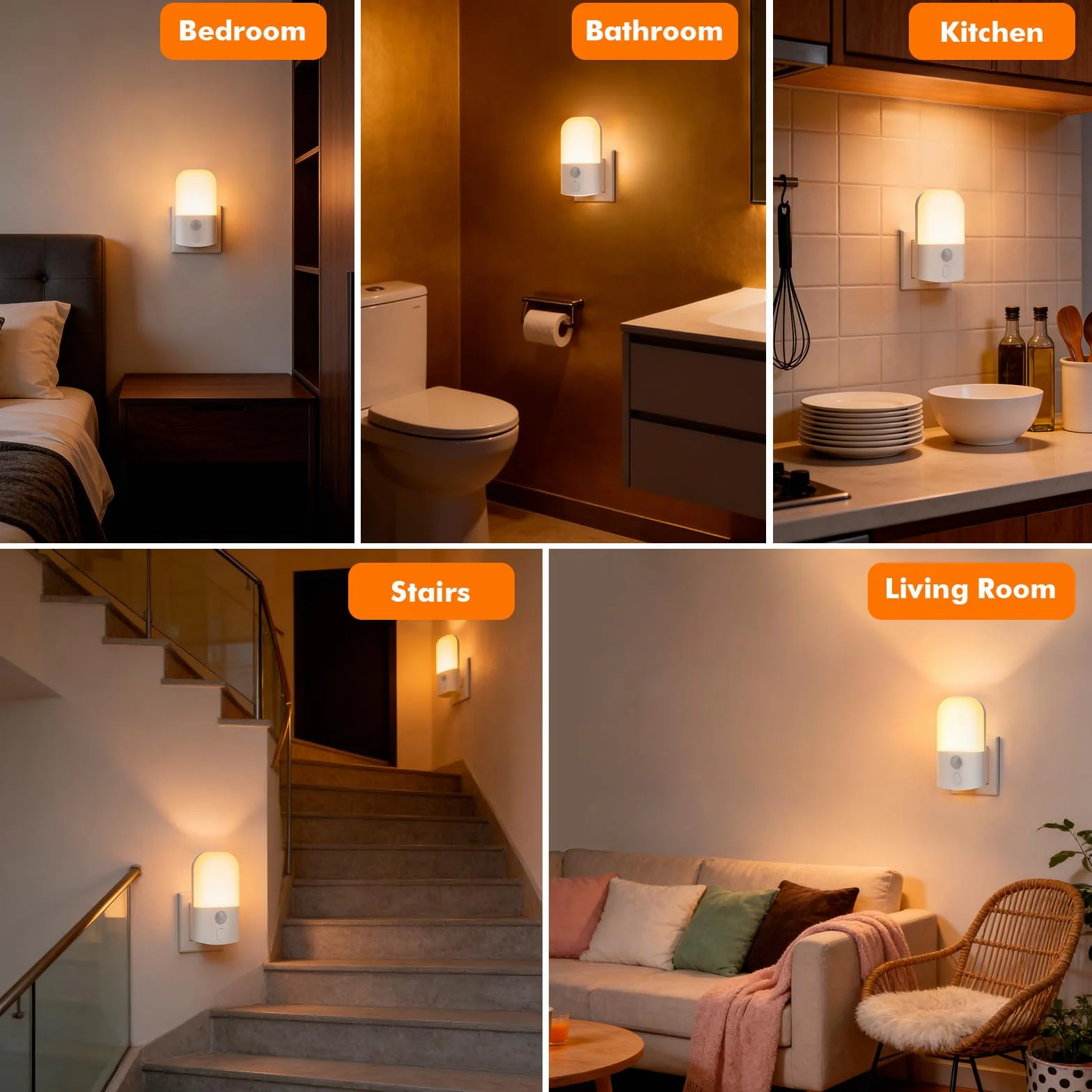 GRIFEMA GD103-1 Lampka nocna dla dzieci 5 regulowanych poziomów jasności, lampka nocna z czujnikiem ruchu do pokoju dziecięcego, łazienki, korytarza, kuchni, schodów, 2700 K ciepła biel