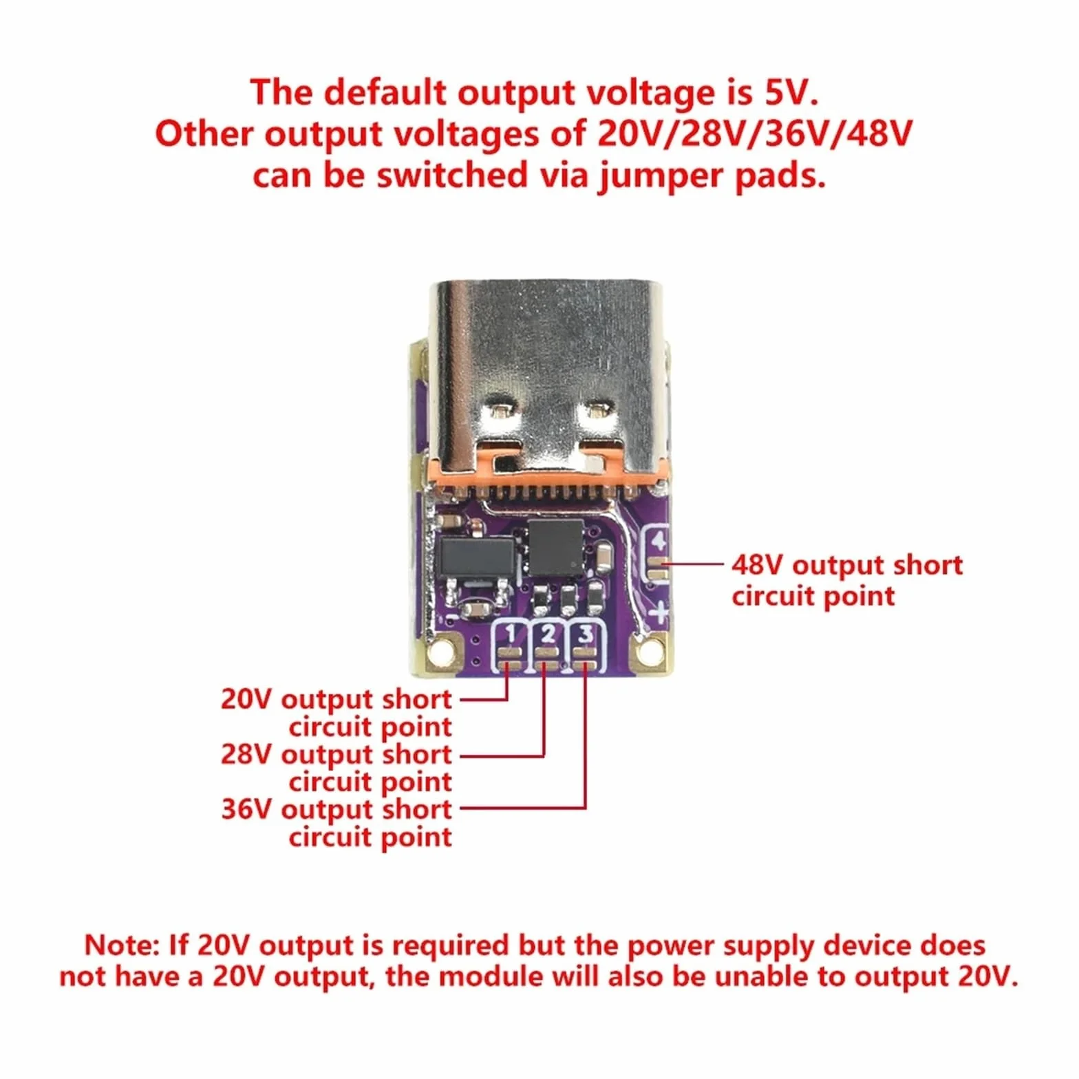 PD3.1/QC3.0 Decoy Module USB-C 5-48 V 5 A Fixed Output Board for DIY Power Supply Tester (High Voltage)