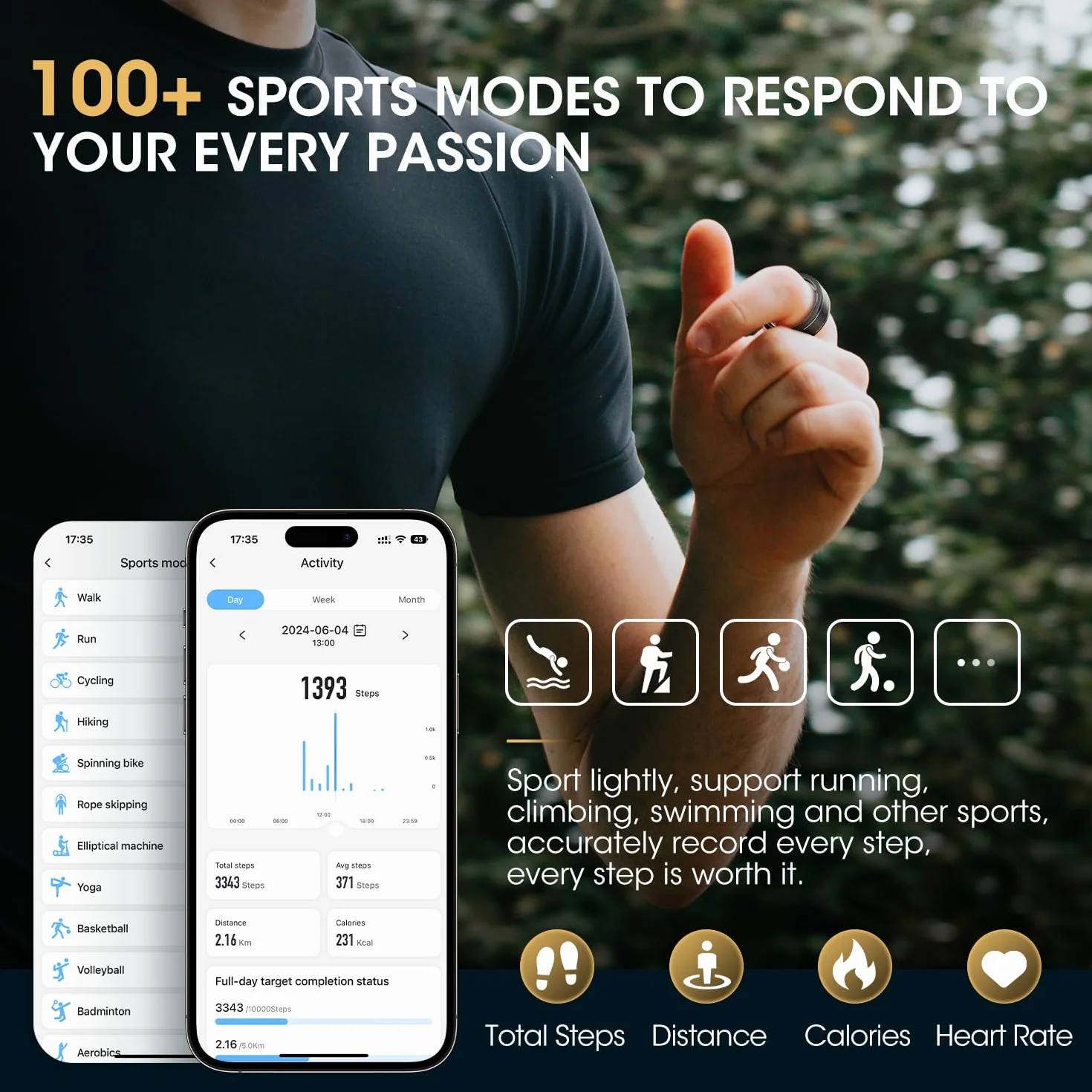 Smart Ring męski damski IP68 monitorowanie tętna 24/7 fitness pierścień kompatybilny iOS Android rozmiar 12