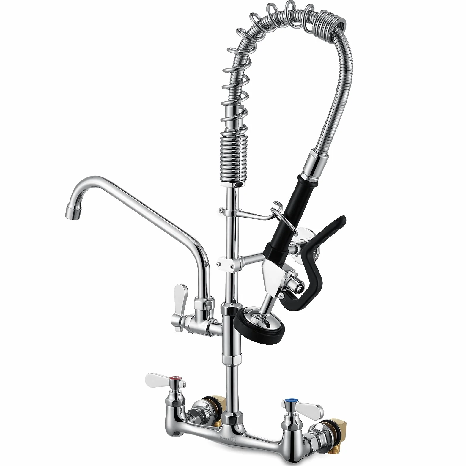 Komercyjne baterie do zlewu z opryskiwaczem Favorpo 61 cm bateria kuchenna do montażu na ścianie z wysuwanym spryskiwaczem wstępnym i obrotową wylewką 25 cm 25 cm bateria zlewozmywakowa z komorą