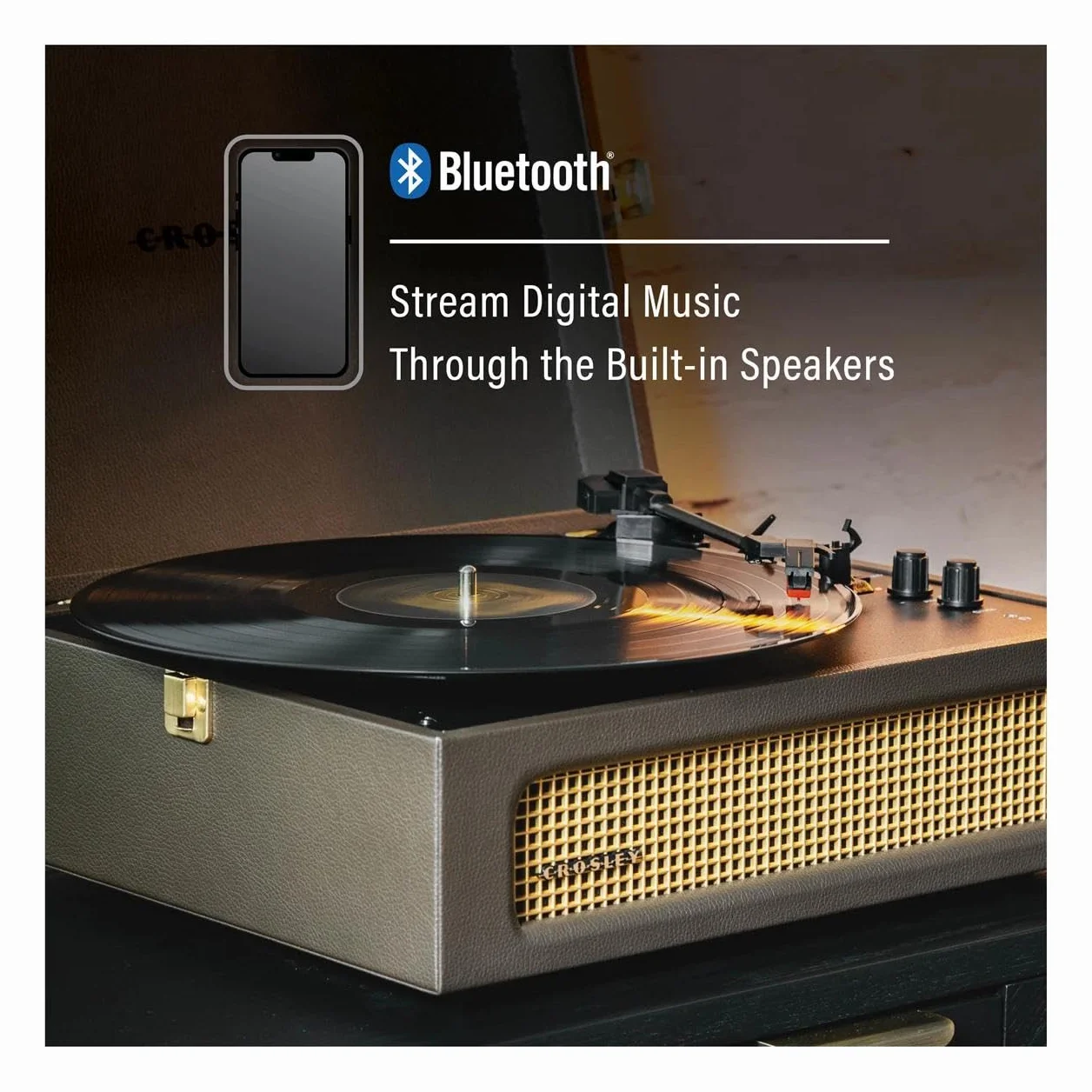 Crosley Voyager Przenośny gramofon, Bluetooth, 3-biegowa walizka, odtwarzacz winylowy, gramofony domowe do płyt winylowych, wbudowane głośniki stereo i odbiornik Bluetooth, wejście AUX, Cocao