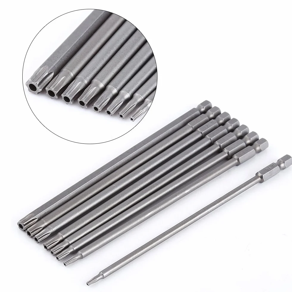 8 Sztuk 150mm S2 Steel Star T8, T10, T15, T20, T25, T27, T30, T40 Torx Torx Długie Bity Głowica Wkręów Zestaw Narzędzi Ręcznych Wiertła Zestaw Śrubokrętów Magnetycznych