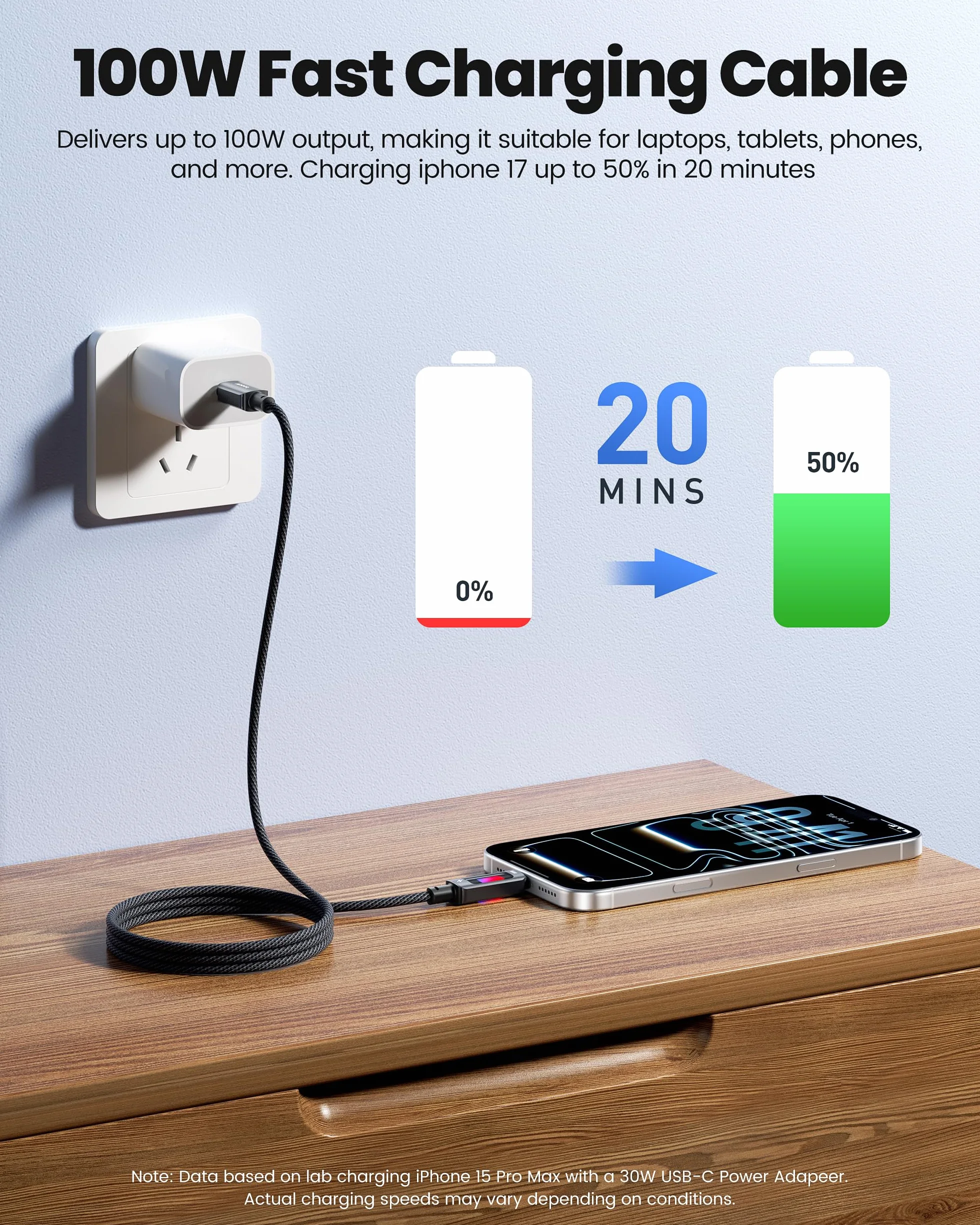 Toocki Kabel USB-C PD 100W 2M RGB 480Mbps