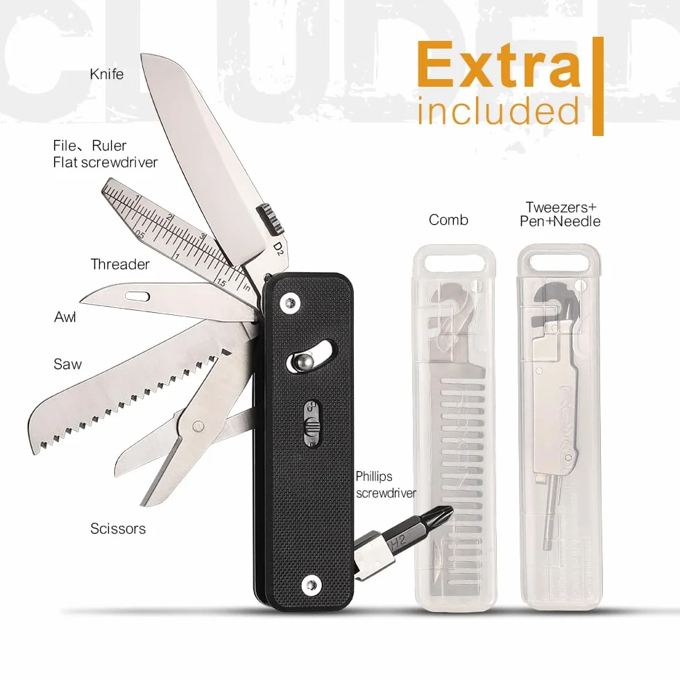 ROXON S503G Flex Companion Tool modułowa konstrukcja i regulowane narzędzie kieszonkowe, wstępnie zainstalowane z 8 ważnymi narzędziami (1/4" bit Driver, ostrze D2, śrubokręt, piła stożkowa, nożyczki
