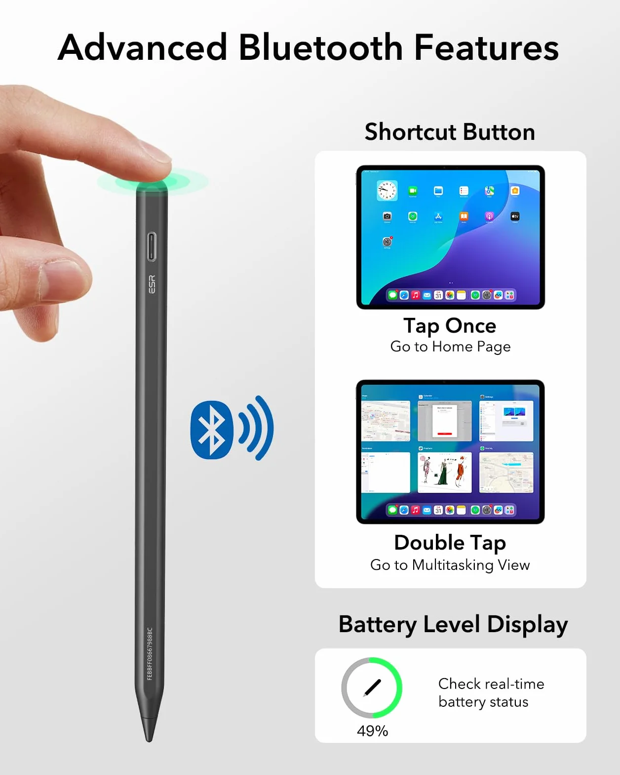 ESR Geo Digital iPad Pencil Findmy kompatybilny z Apple iPad 2018-2025, czarny