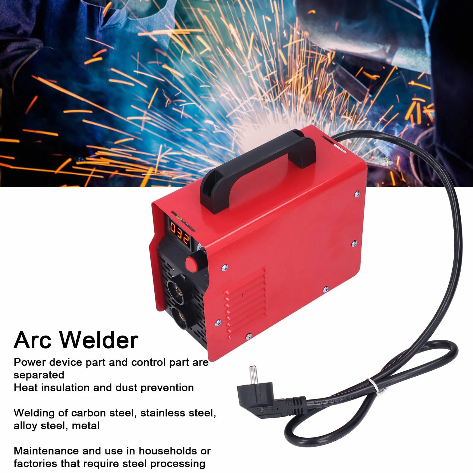 Spawarka łukowa Mini Przenośna Ręczna Spawarka Inwertorowa DC 20-200A ARC200 Wtyczka EU AC220V z Tuleją Okablowania/mosiężnym Uchwytem do Spawania Metali