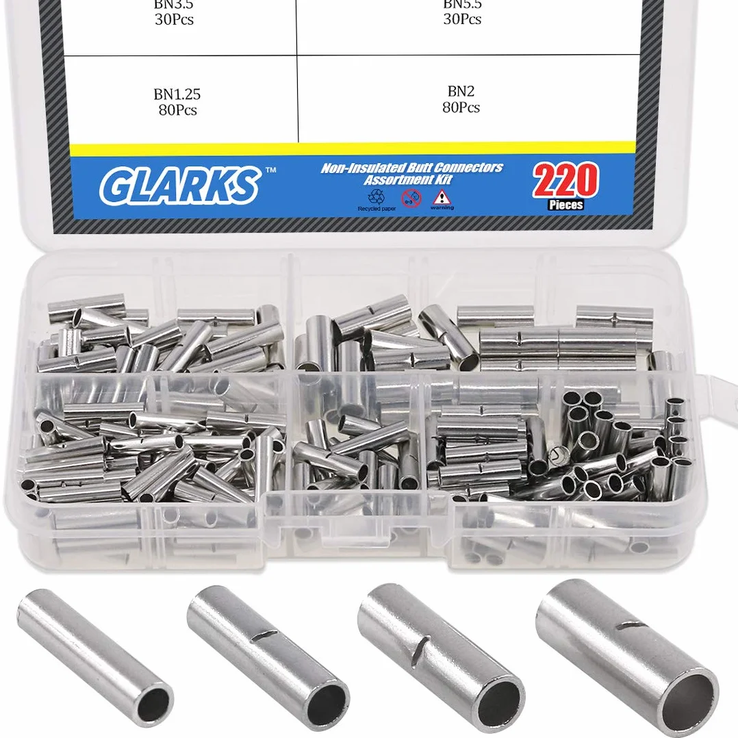 Glarks 220 sztuk zestaw złączy stykowych 220 sztuk, 22-16/16-14/14-12/12-10 AWG bezszwowy zestaw zacisków elektrycznych do zaciskania