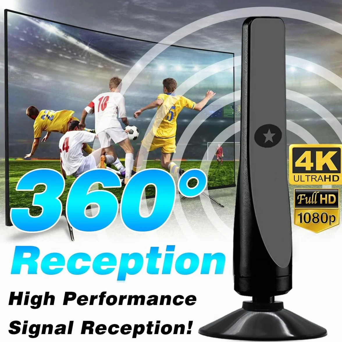 Cyfrowa antena telewizyjna HDTV 4K 1080P DVB-T2 VHF UHF 80,5 km 360°