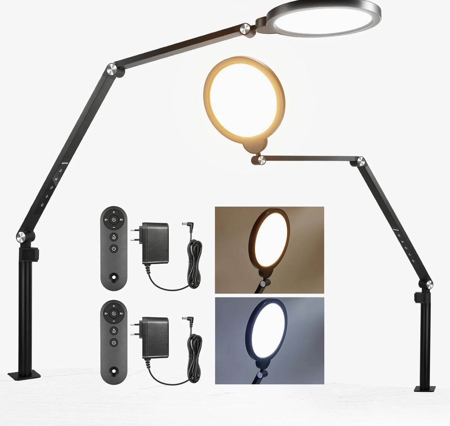NEEWER Basics lampa pierścieniowa 18 W, 7", ze stojakiem stołowym/zaciskiem, 2 sztuki, 3000 K - 6500 K, ściemniana, pełnoekranowa, lampa pierścieniowa LED, do wideokonferencji, streamingu, telefonu