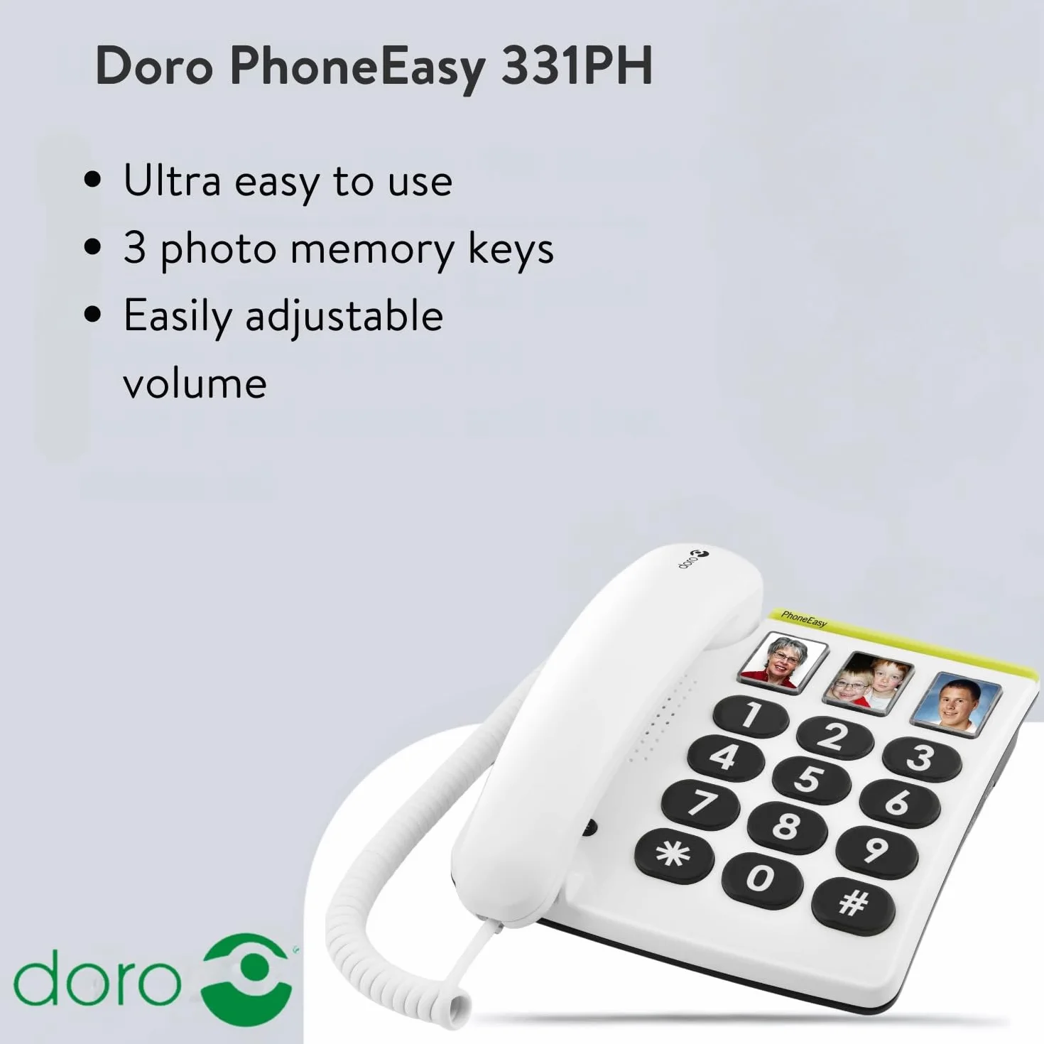 Doro PhoneEasy 331ph bezprzewodowy telefon z dużymi przyciskami biały