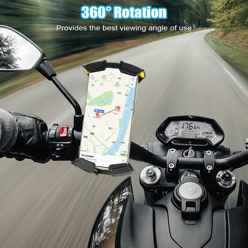 URAQT Rowerowy uchwyt na telefon, automatyczne blokowanie, wojskowy uchwyt motocyklowy zapobiegający wstrząsom, obracany o 360°, do iPhone 15, Samsung S24 i innych