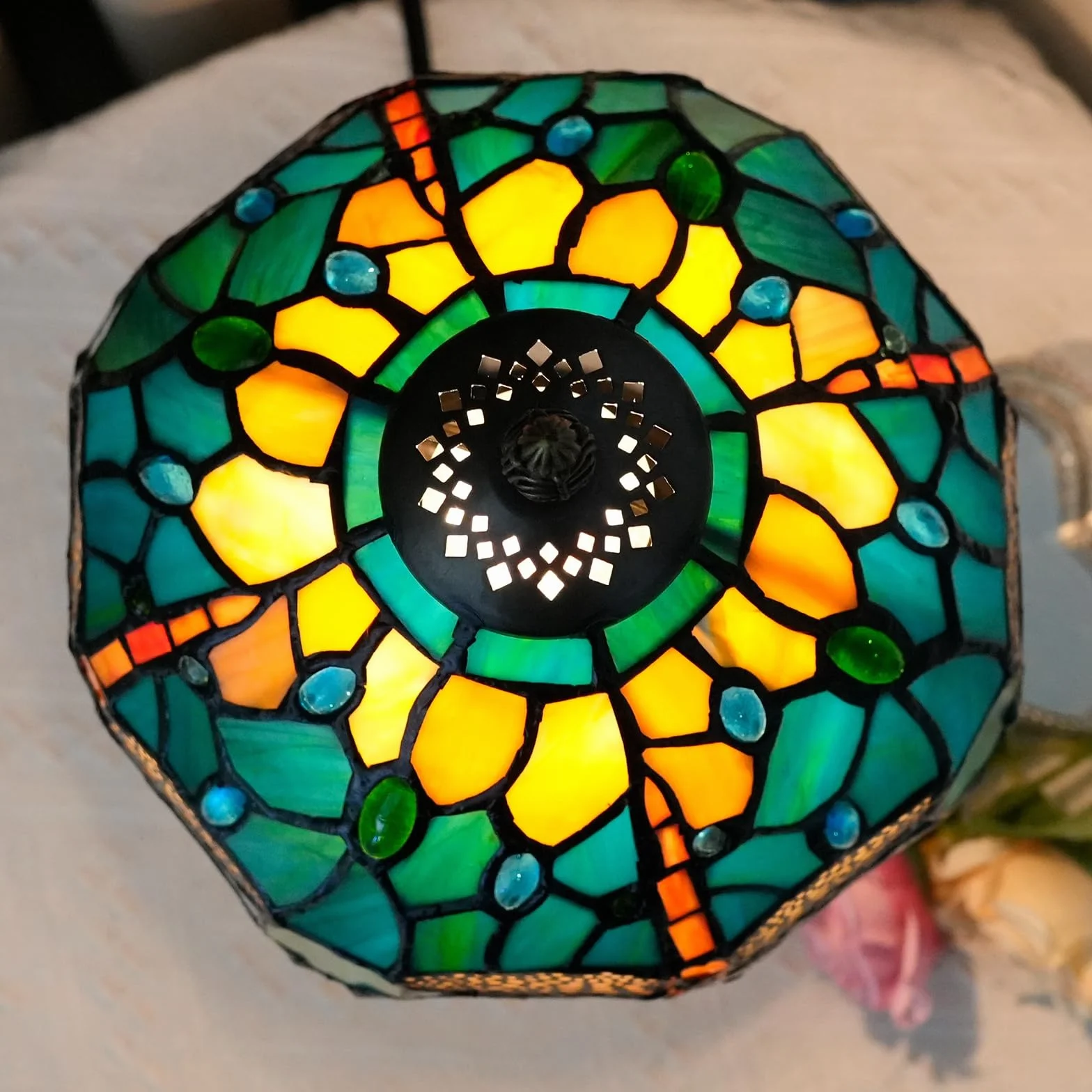 Tiffany lampa witrażowa ważka zielona sypialnia lampa stołowa lampka na biurko do czytania lampka na stolik nocny salon biuro akademik jadalnia dekoracja prezent 20 x 20 x 35 cm