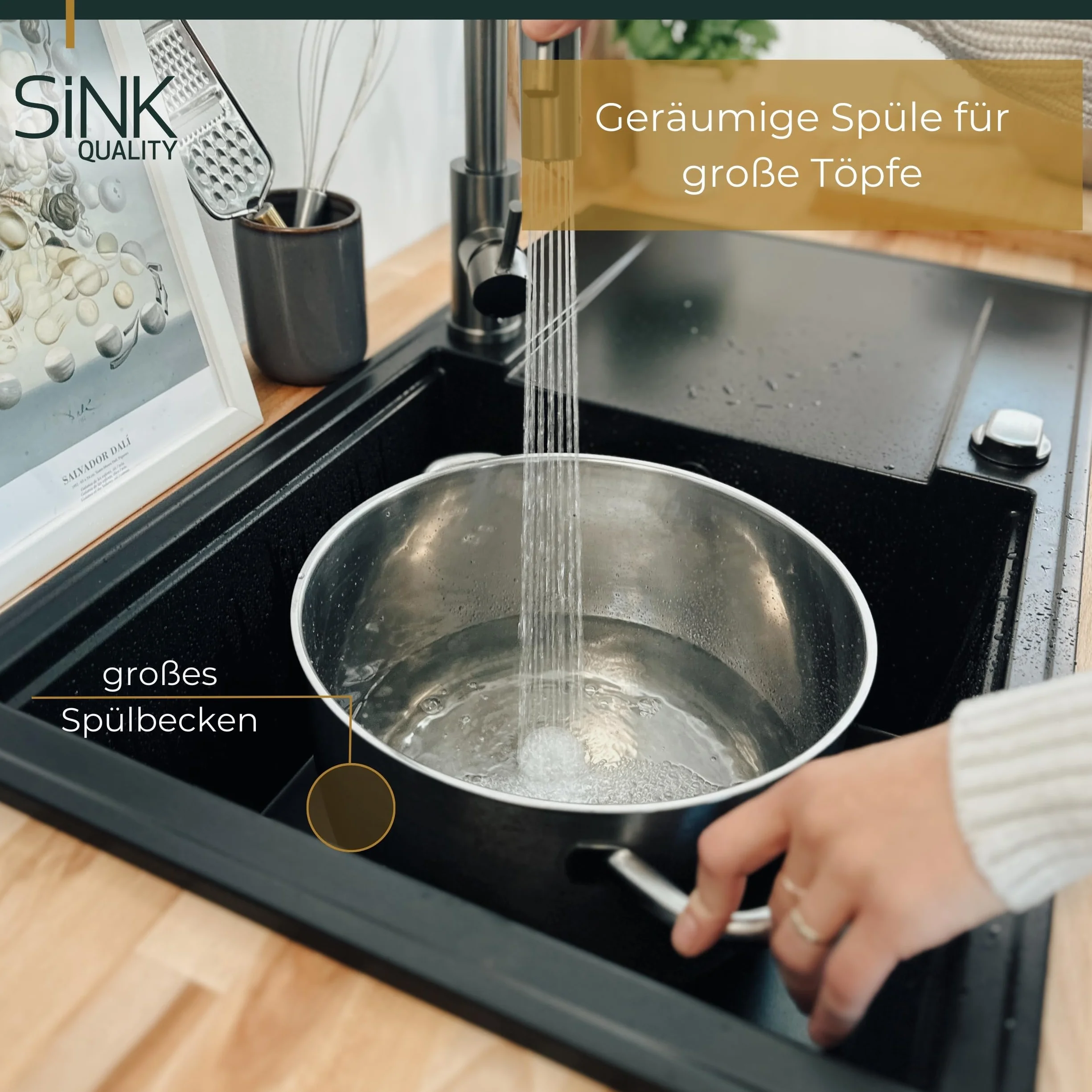 SINK QUALITY zlewozmywak granitowy beżowy 78 x 46 cm – zlewozmywak z syfonem push, ociekacz, środek impregnujący – zlewozmywak kuchenny beżowy z ociekaczem do szafki pod umywalkę 60