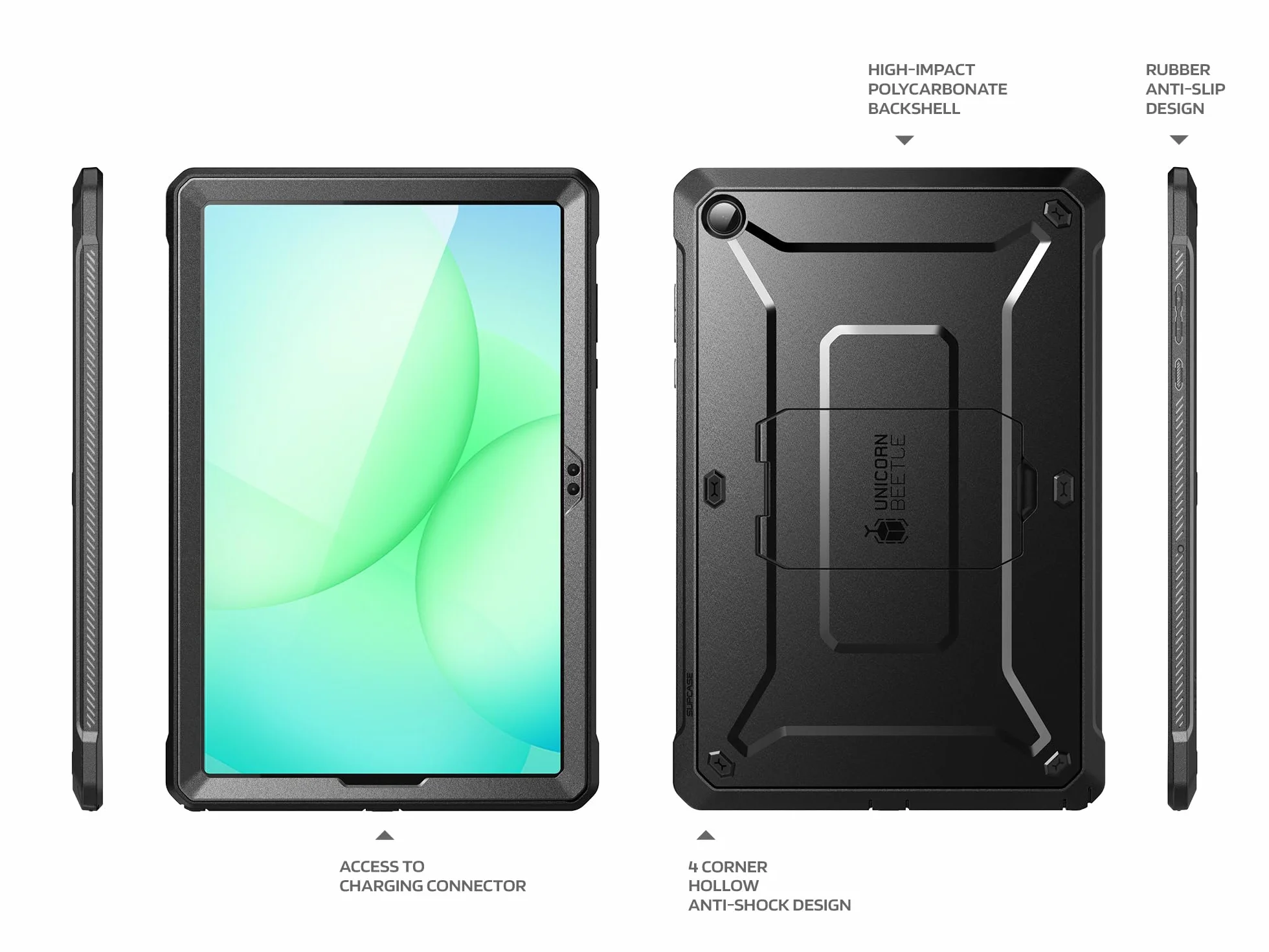 SUPCASE Etui Samsung Galaxy Tab A11 Plus Unicorn Beetle Pro wbudowana osłona ekranu wytrzymały pokrowiec ochronny czarny