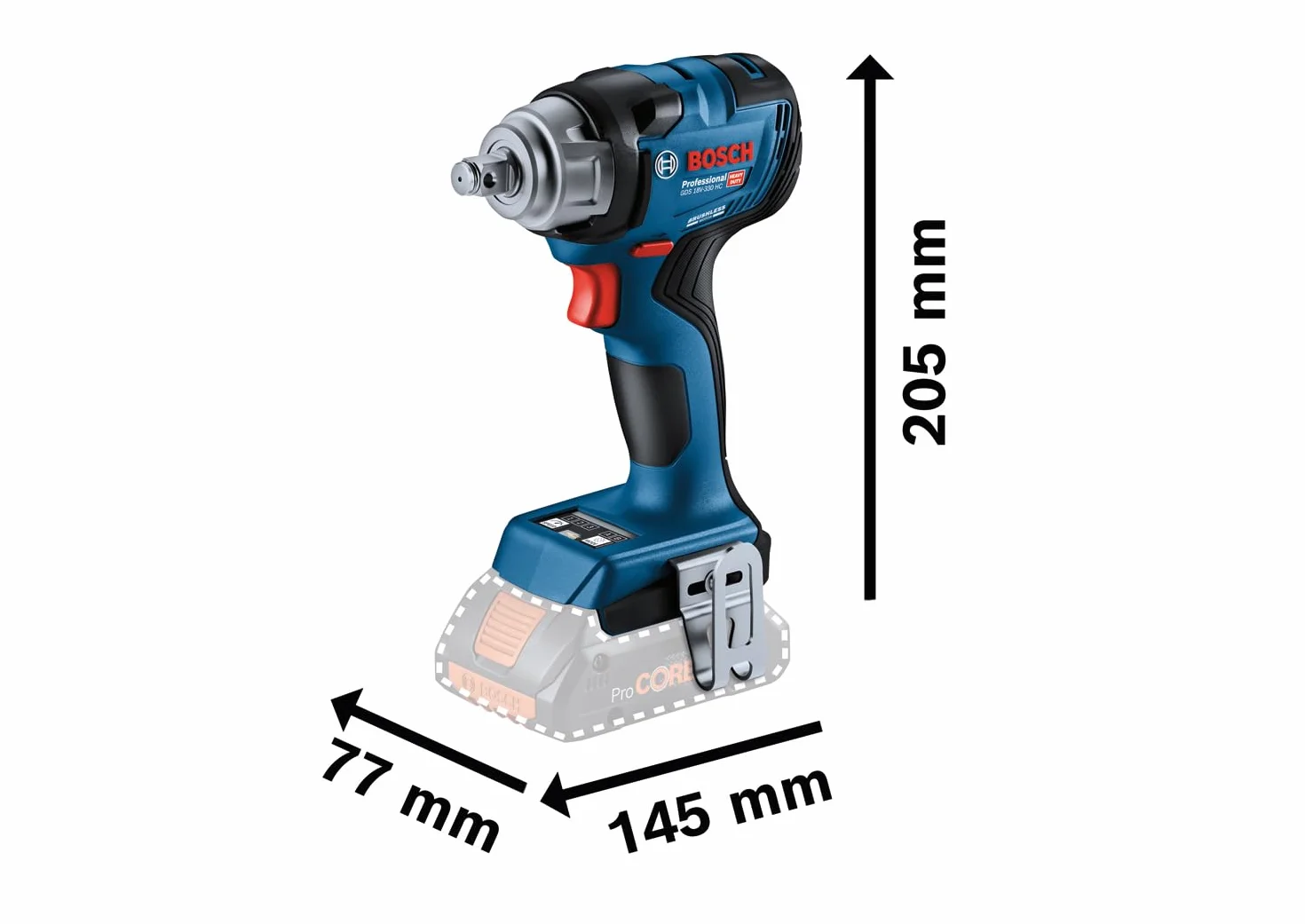 Bosch Professional system 18V: akumulatorowy klucz udarowy GDS 18V-330 HC (moment dokręcania 330 Nm i moment zrywający 560 Nm, 3 ustawienia prędkości obrotowej/momentu obrotowego)