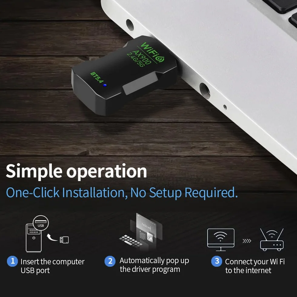 Adapter WiFi 6 Bluetooth 5.4 USB 2 w 1 dwuzakresowy 2.4/5GHz ax900Mbps do PC
