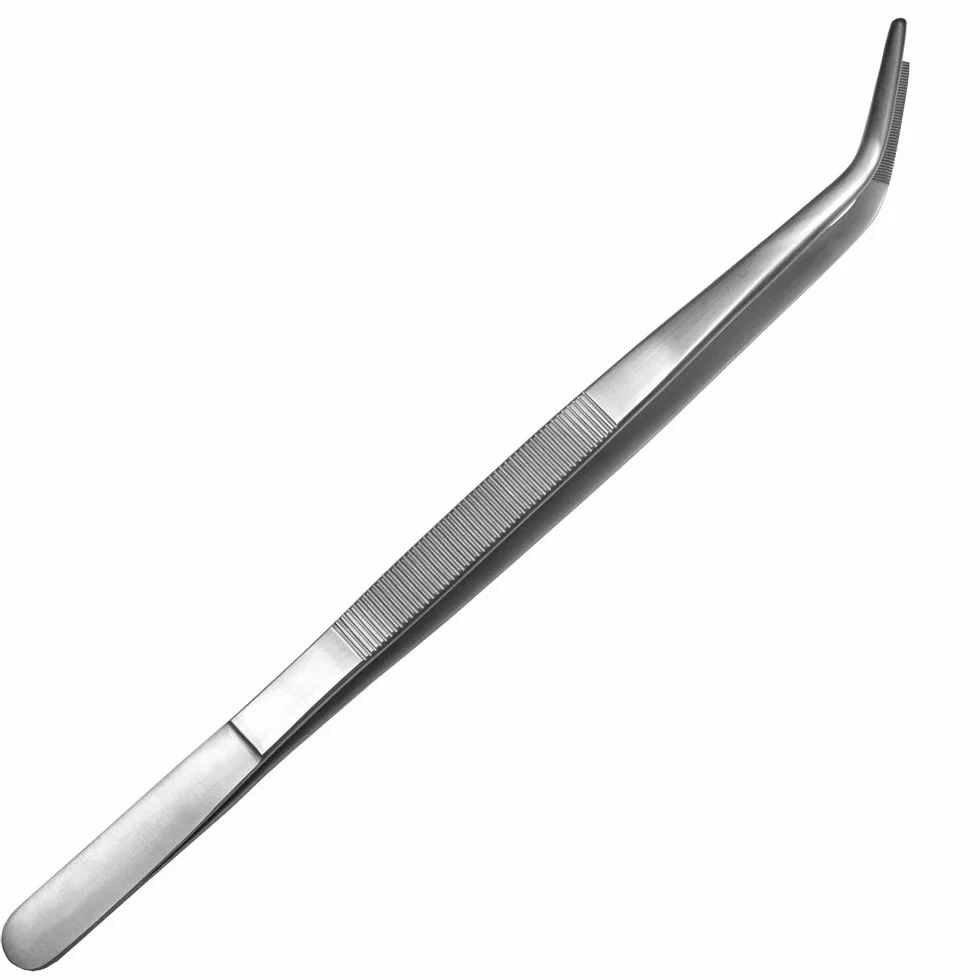May - Zestaw – 10 x uniwersalna pęseta 35 cm – pęseta domowa – wygięta – okrągła końcówka – obrębiona wewnątrz – stal nierdzewna