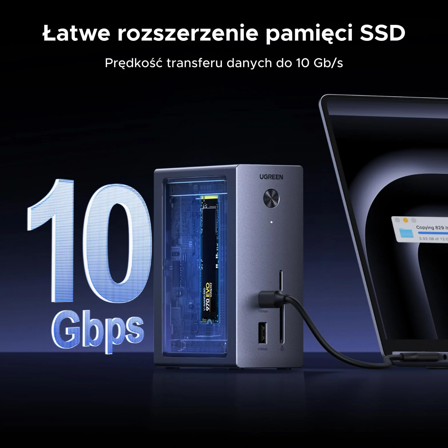 UGREEN Revodok Pro 110 Stacja dokująca M.2 NVMe 4K HDMI 10 Gb/s SD/TF 3.0 RJ45 100 W PD