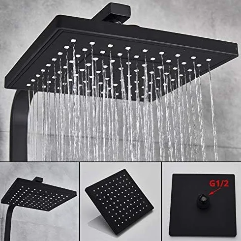 Bateria Łazienkowa Czarna Deszczownica Termostatyczna Bateria Wannowa Montowana Na Ścianie Bateria Prysznicowa Bateria Natryskowa Zestaw Prysznicowy, Termostatyczna Chro,Thermostatic Black a