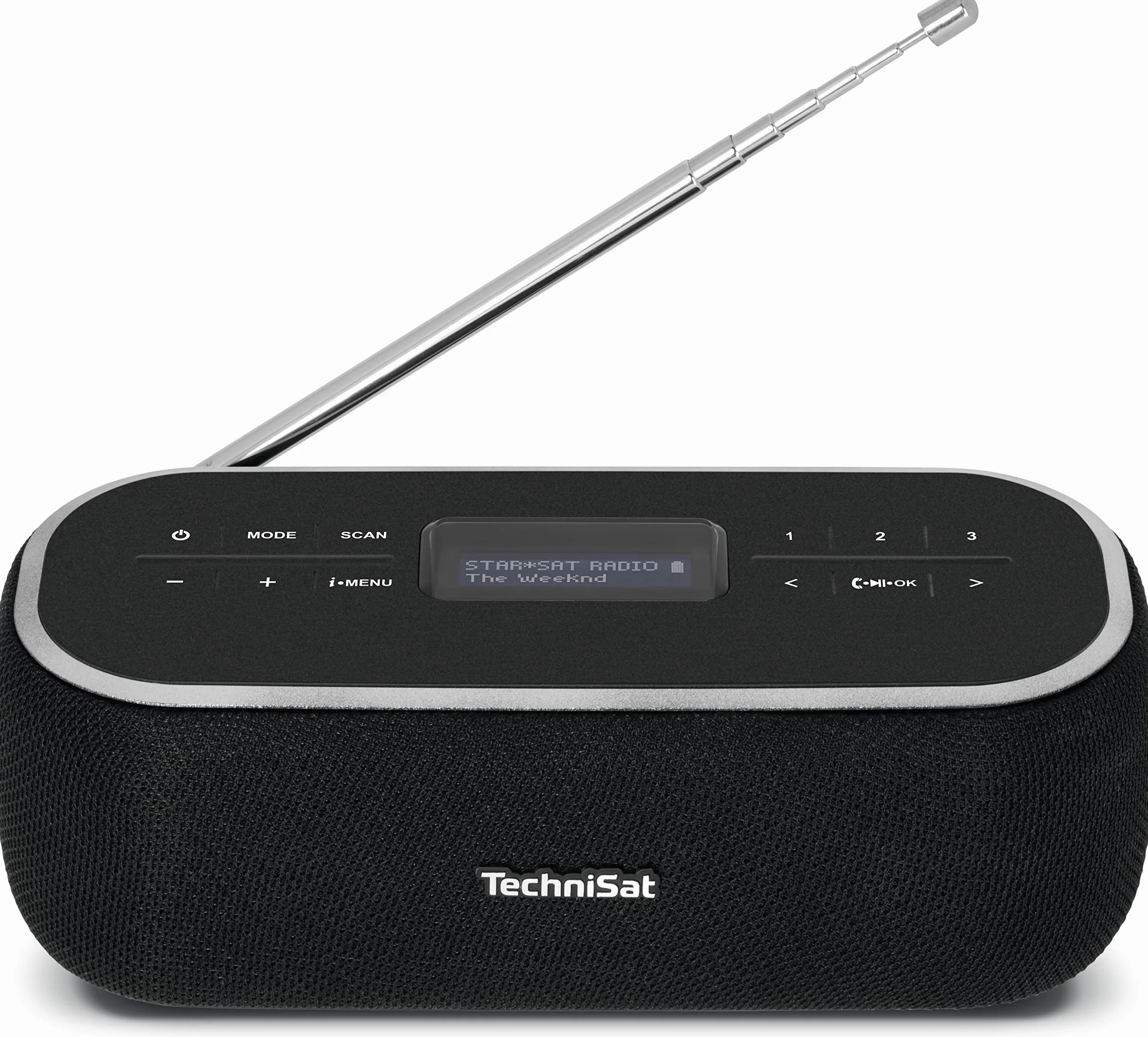 TechniSat DIGITRADIO BT 1 Przenośny głośnik Bluetooth z radiem cyfrowym DAB+ (UKF, zegar, budzik, zapis ulubionych stacji, tryb głośnomówiący, AUX-in, przyciski wyboru, akumulator, 6 W), czarny