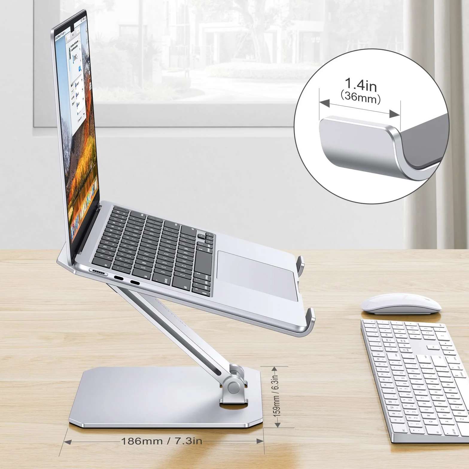 OMOTON Regulowany stojak na laptopa aluminiowy składany z gniazdem ciepła kompatybilny MacBook Air Pro 10-16" srebrny