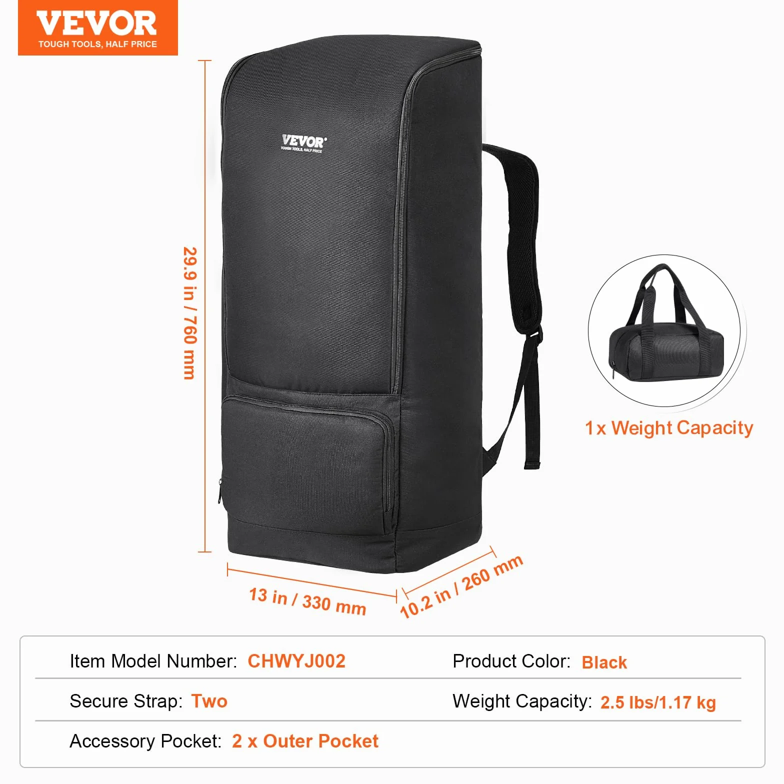 VEVOR Etui na teleskop 760 x 330 x 260 mm, torba do przechowywania teleskopu z paskiem bezpieczeństwa, kieszeń na ramię, czarny