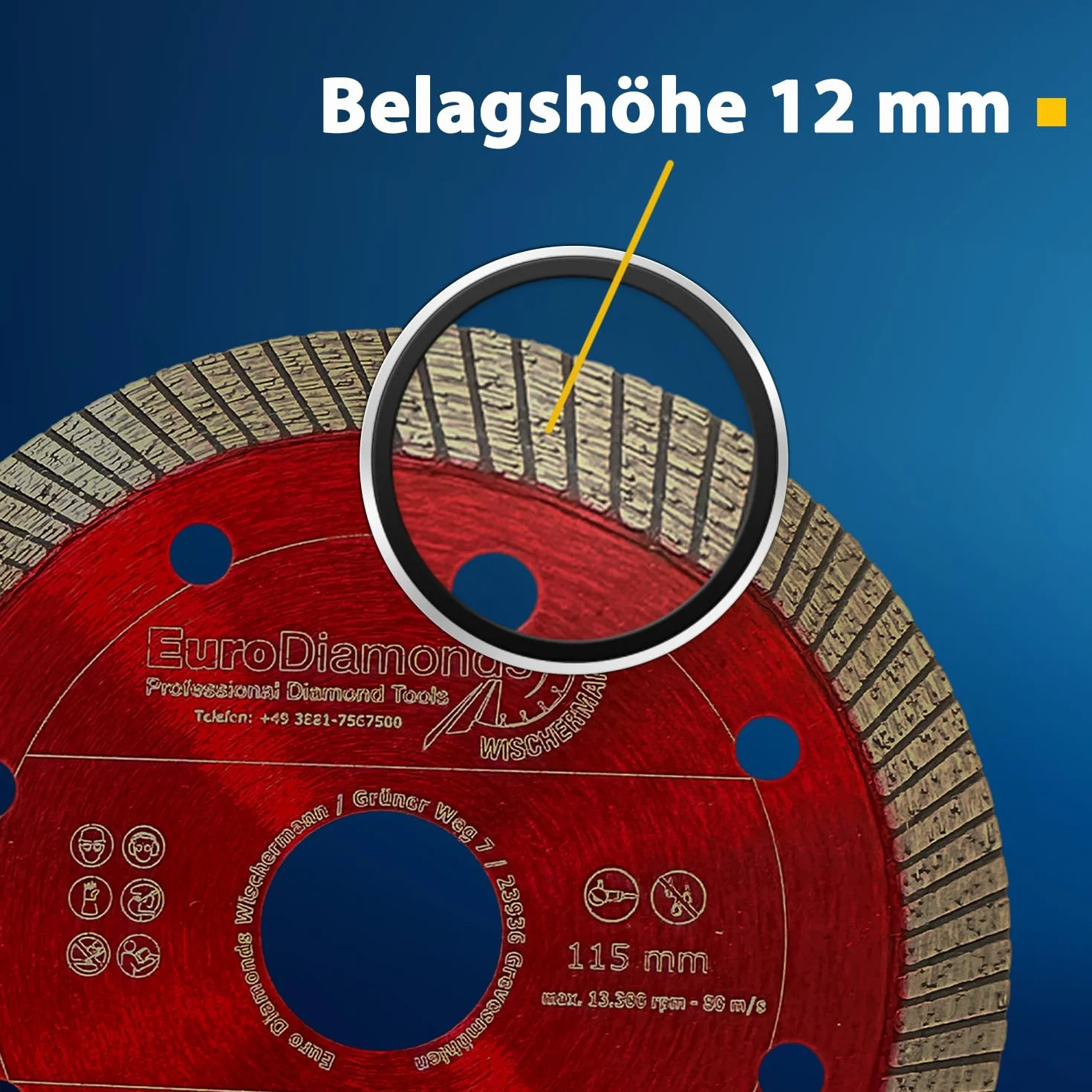 EDW RED DIAMOND tarcza diamentowa do płytek gresowych 115 mm x 22,2 mm profesjonalna turbo diamentowa tarcza tnąca do szlifierek kątowych