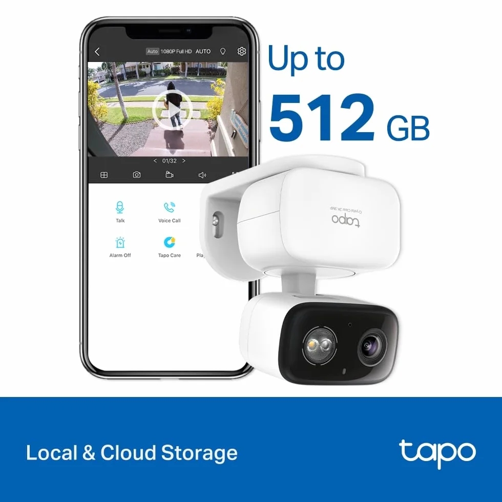 Tapo C216 mini kamera monitoringowa z nagrywaniem, 2K 3 MP, zasięg 360°, do użytku wewnątrz i na zewnątrz, rozpoznawanie sztucznej inteligencji i powiadomienia, karta microSD do 512 GB, 105,3 × 77,8 ×