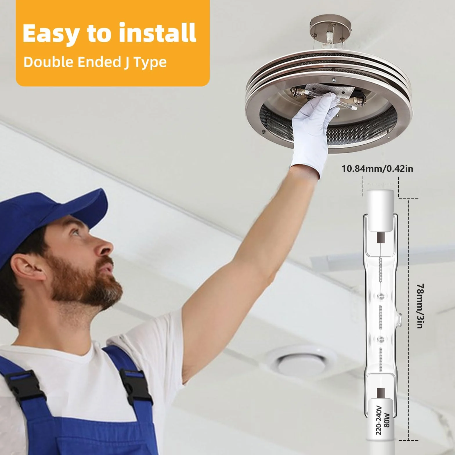 Caldarax Zestaw 2 żarówek halogenowych R7s, 78 mm, 80 W, możliwość ściemniania, J78 Żarówka halogenowa 230 V, 1400 lm 2700 K, ciepła biel, liniowy reflektor Halogenowy do oświetlenia krajobrazu