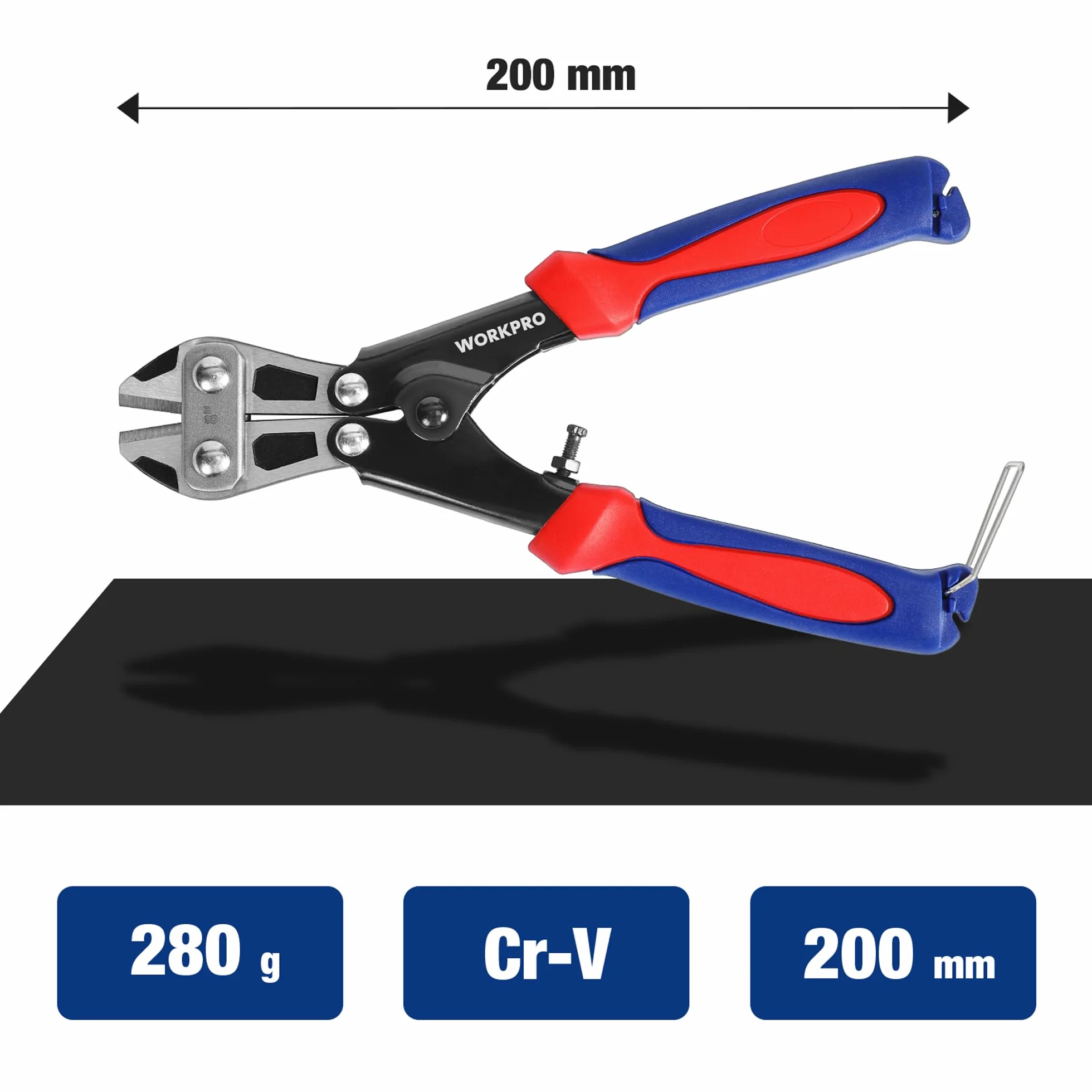 WORKPRO Mini przecinak do śrub 210 mm, przecinak do kabli Cr-V, obcinacz do nożyc sprężynowych z miękkim antypoślizgowym uchwytem
