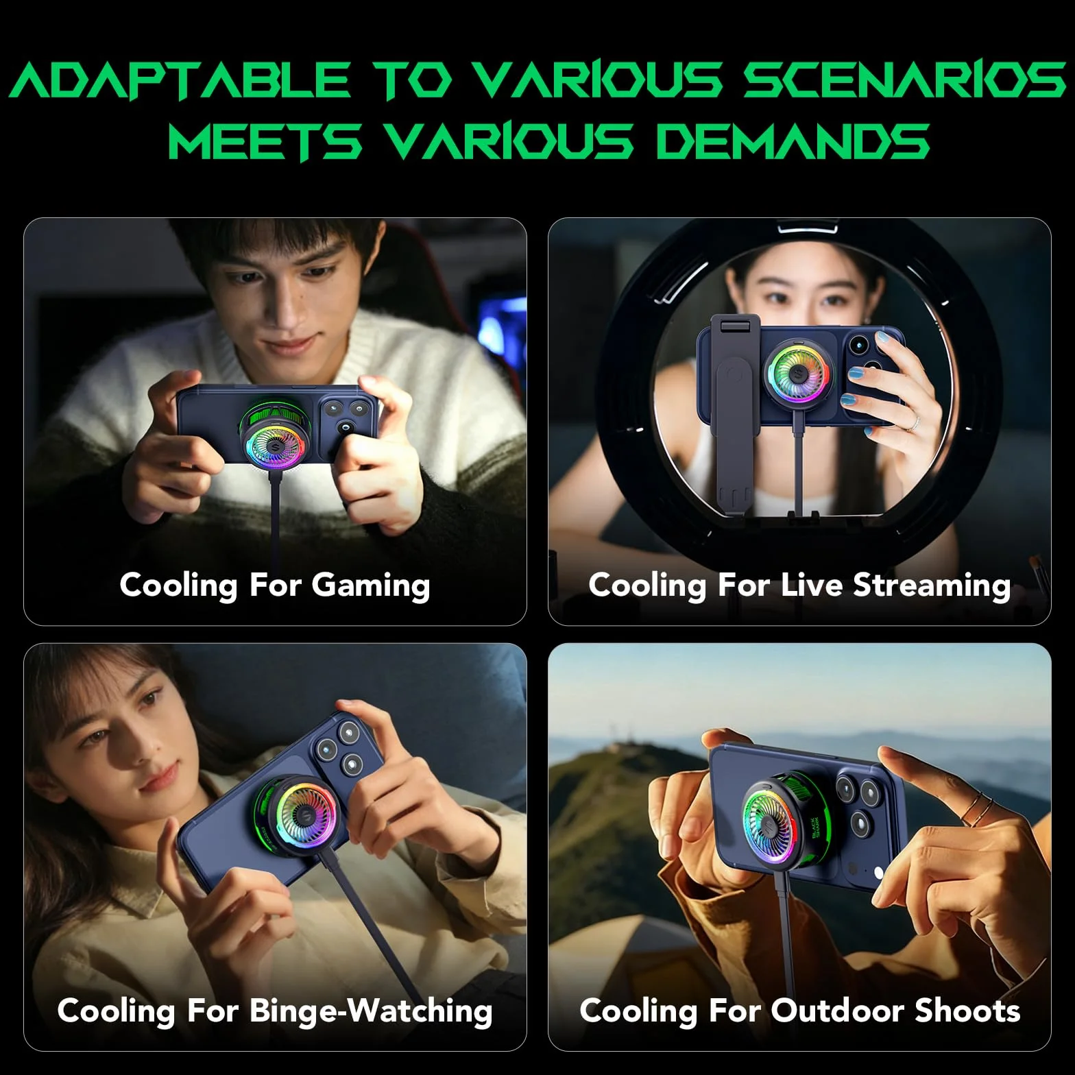Black Shark FunCooler 6 Magnetic Phone Cooler do gier, przenośny wentylator chłodzący do telefonu komórkowego z oświetleniem RGB, wentylator chłodzący do telefonów komórkowych iPhone, seria
