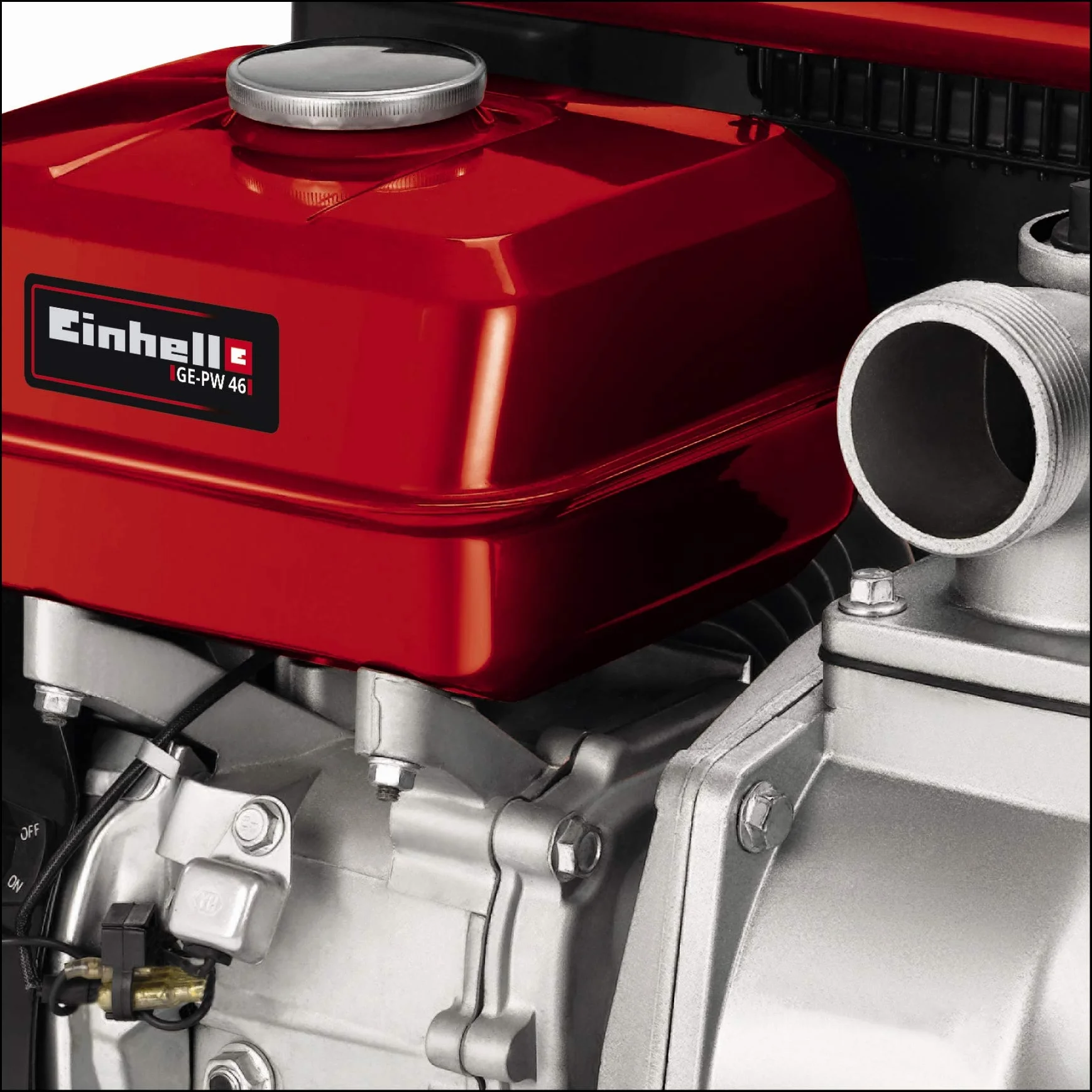 Einhell GC-PW 46 pompa spustowa (4,6 kW, 4-suwowy silnik, maksymalnie 23000 litrów na godzinę, zbiornik o pojemności 3,6 litra, sprzedawany z adapterami przyłącza do węża/łącznika gwintowanego AG)