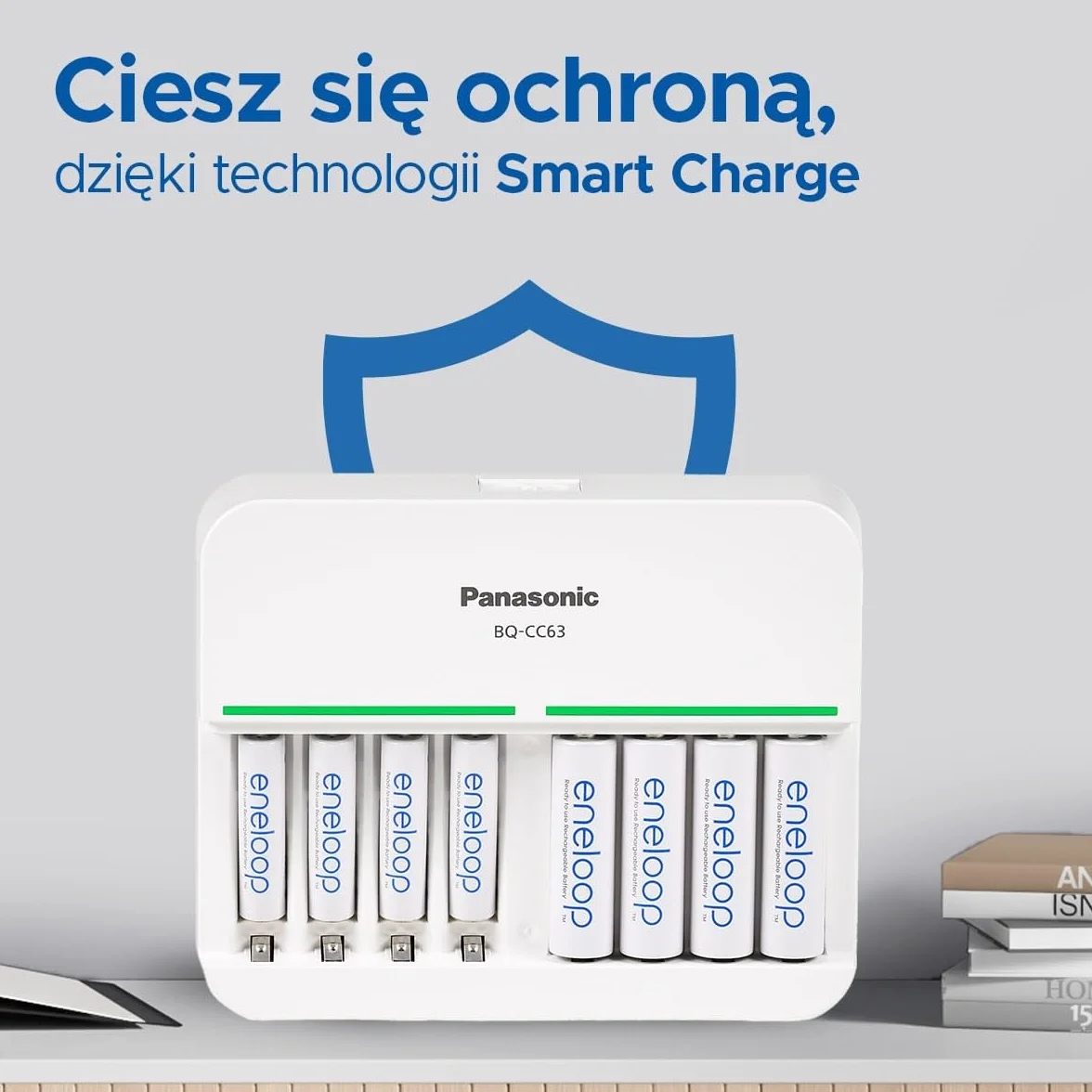 Panasonic eneloop BQ-CC63ic Smart 8 Ładowarka do akumulatorów AA/AAA Ni-MH z 8 wskaźnikami LED, niebieski