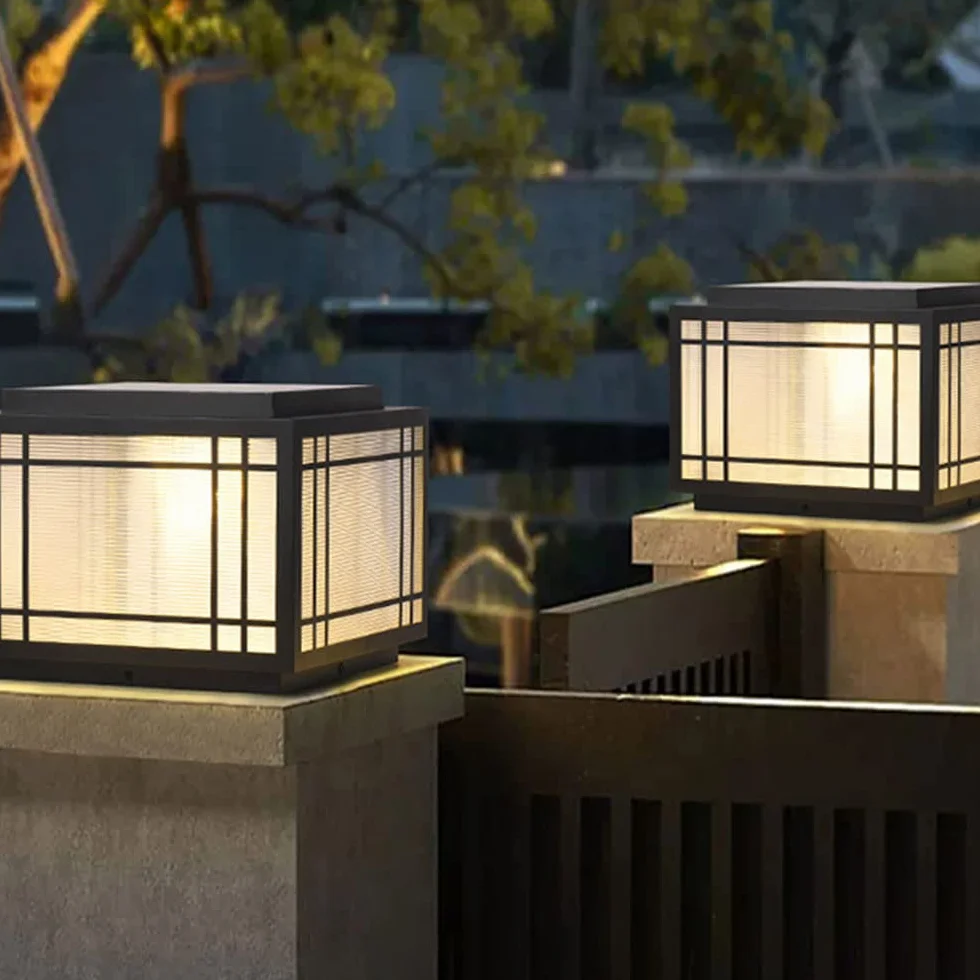 RCIDOS Kwadratowy Szklany Klosz Lampy LED Solarny Reflektor Kolumnowy Garden Decor IP54 Wodoodporna Lampa Słupkowa Zewnętrzne Lampy Ogrodowe Na Patio Oświetlenie Ścieżki Do Patio Ogrodowego