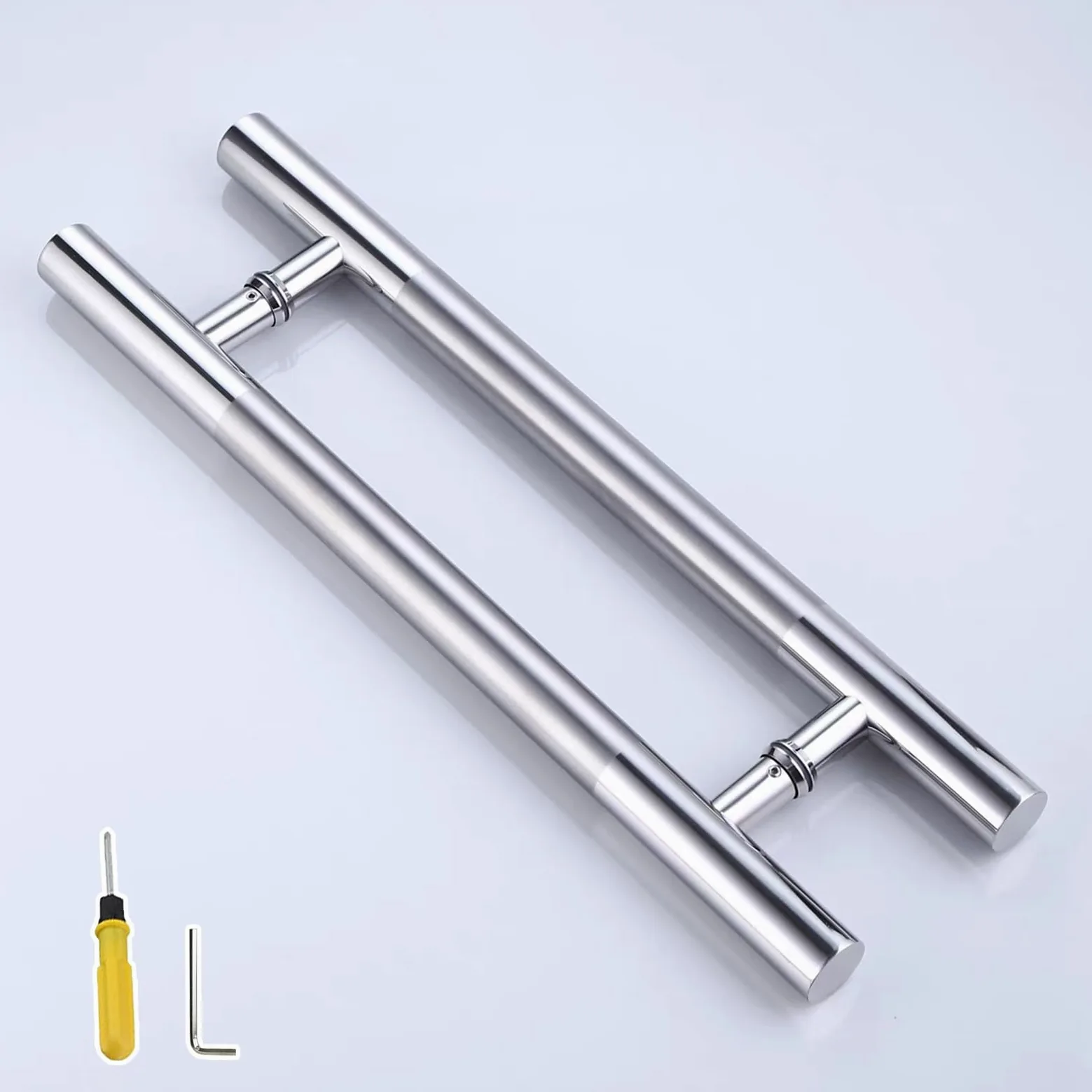 Długie, okrągłe metalowe klamki do drzwi drewnianych i szklanych, klamka do drzwi przesuwnych o długości 80 cm, okucia do drzwi prysznicowych, trwałe wykończenie w kolorze srebrnym