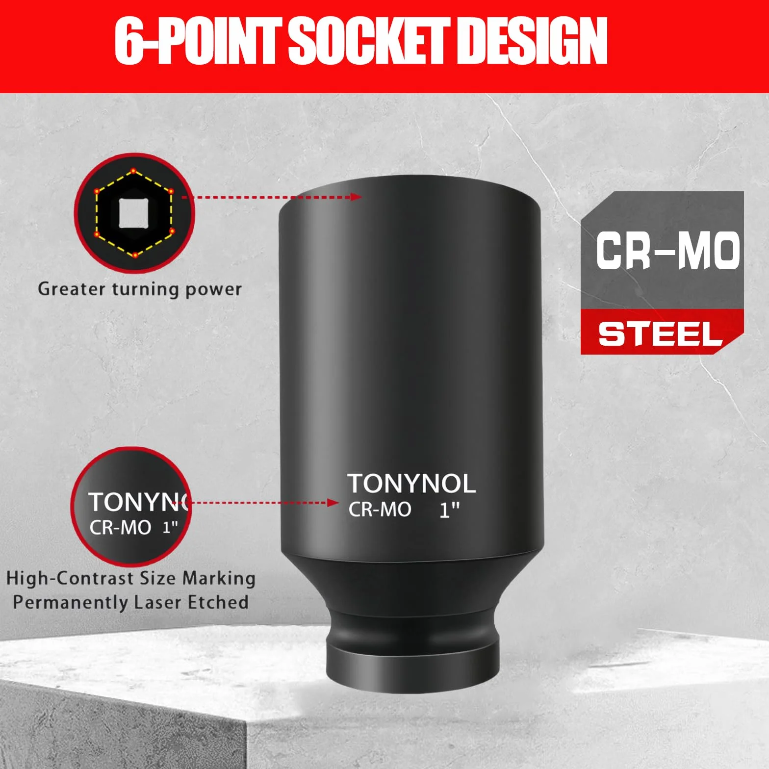 TONYNOL Zestaw nasadek udarowych 1/2 cala, 6-punktowy, SAE (3/20.3 cm do 1-1/10.2 cm), 14 szt., stal Cr-Mo, z etui do przechowywania