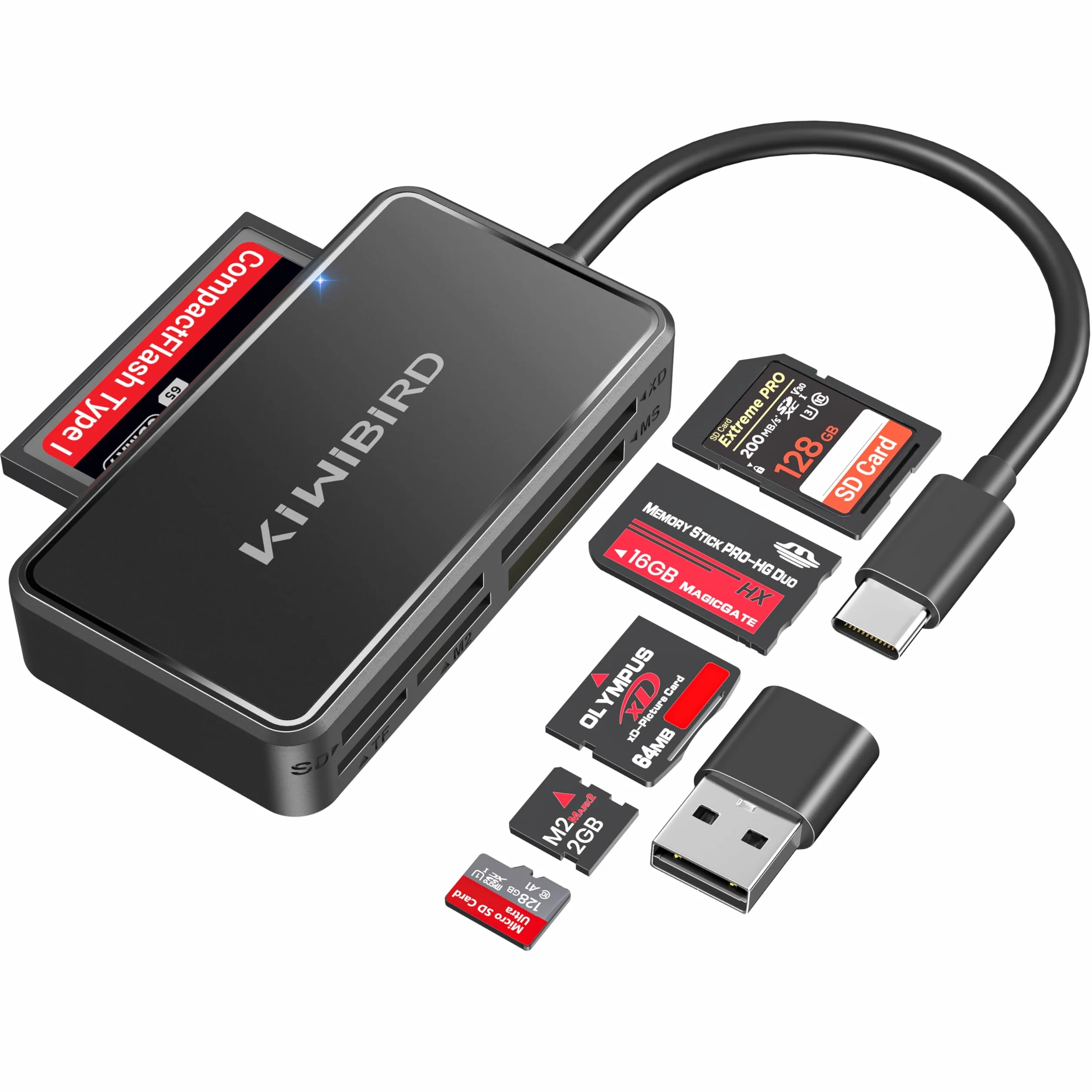 KiWiBiRD Czytnik kart SD USB C Compact Flash CF adapter do Memory Stick Pro Duo XD M2 MS TF microSD
