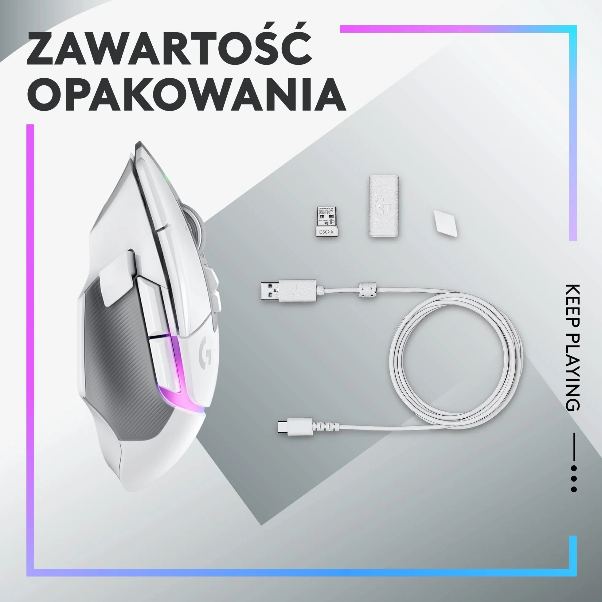 Logitech G502 X bezprzewodowa, podświetlana mysz gamingowa, hybrydowe optyczne przyciski LIGHTFORCE, LIGHTSYNC RGB, sensor HERO 25K, kompatybilna z PC - macOS/Windows - Biały