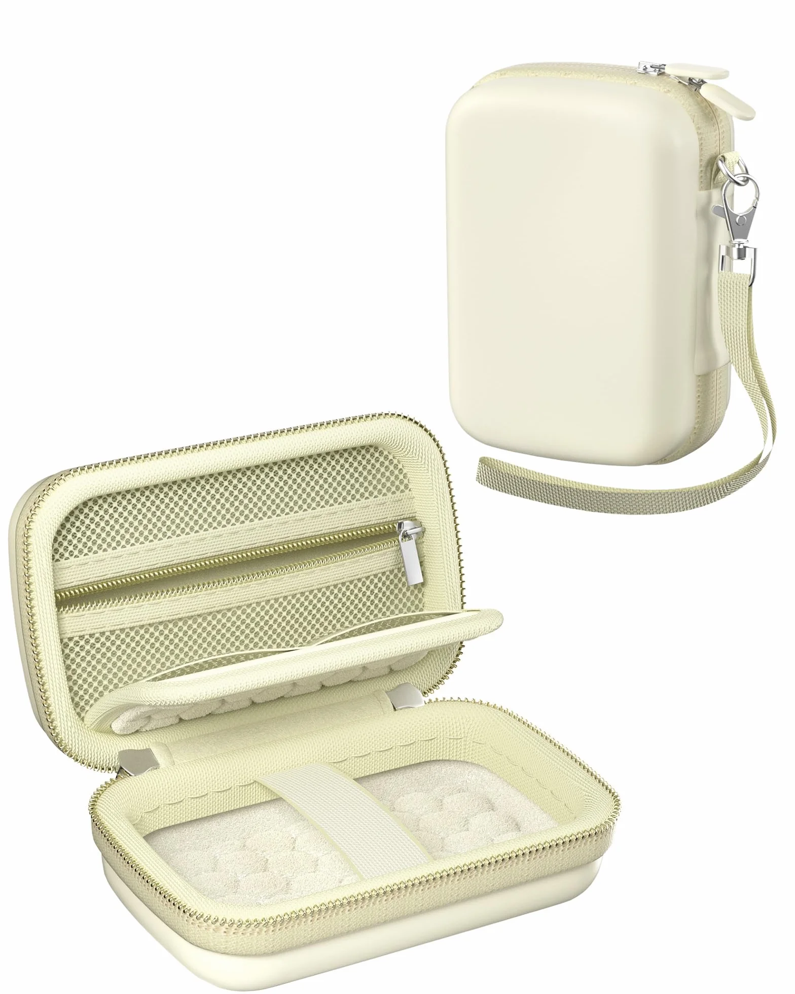 ProCase Twardy futerał podróżny na aparat Kodak PIXPRO FZ55/FZ45 4K - Kompaktowy, z kieszenią na baterie i kartę SD, kompatybilny z CAMKORY, Lecran i innymi, kremowy