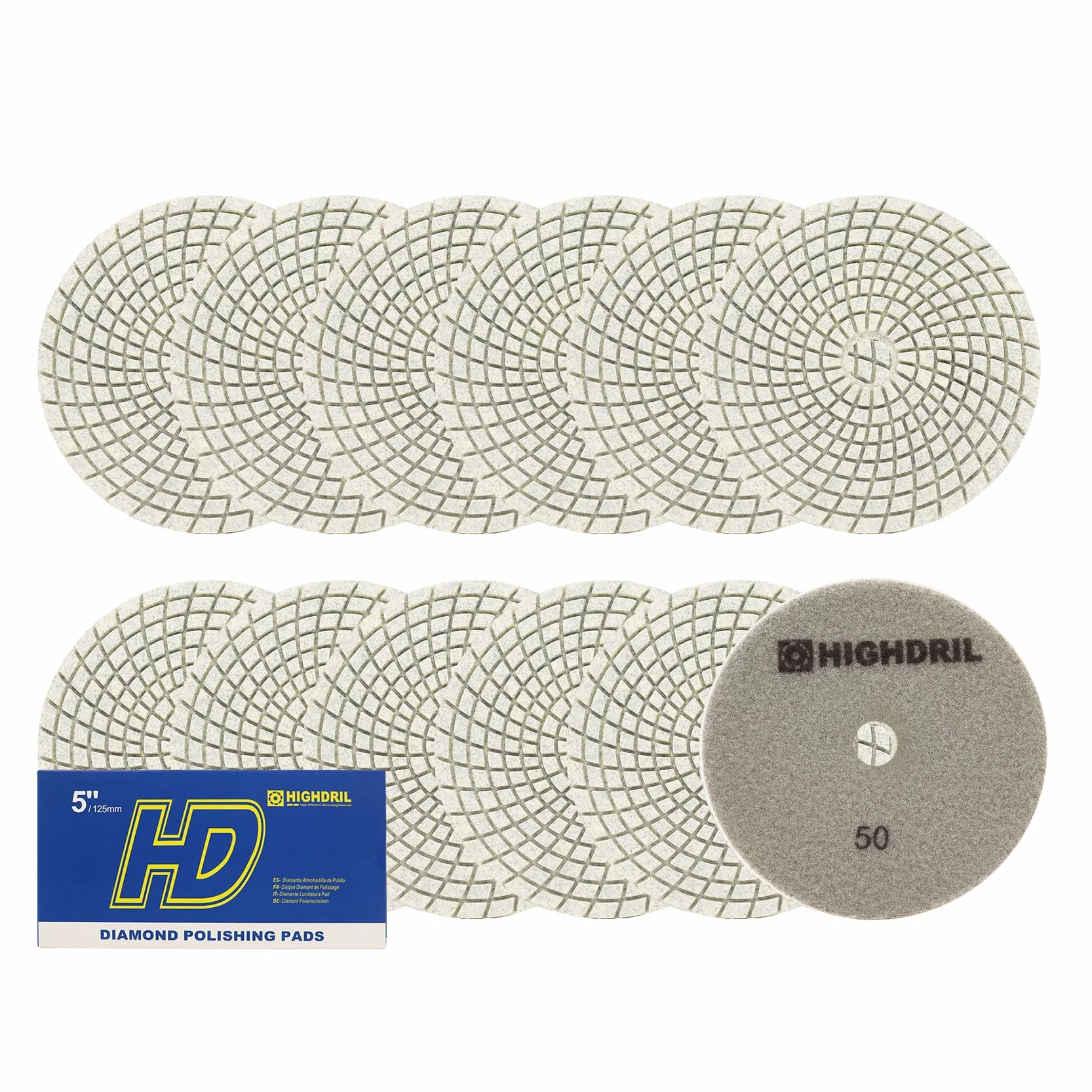 Podkładki do polerowania na mokro diamentowe, HIGHDRIL, 12 szt. 125 mm #50, do szlifowania marmuru granitowego używanego do szlifierki lub polerki