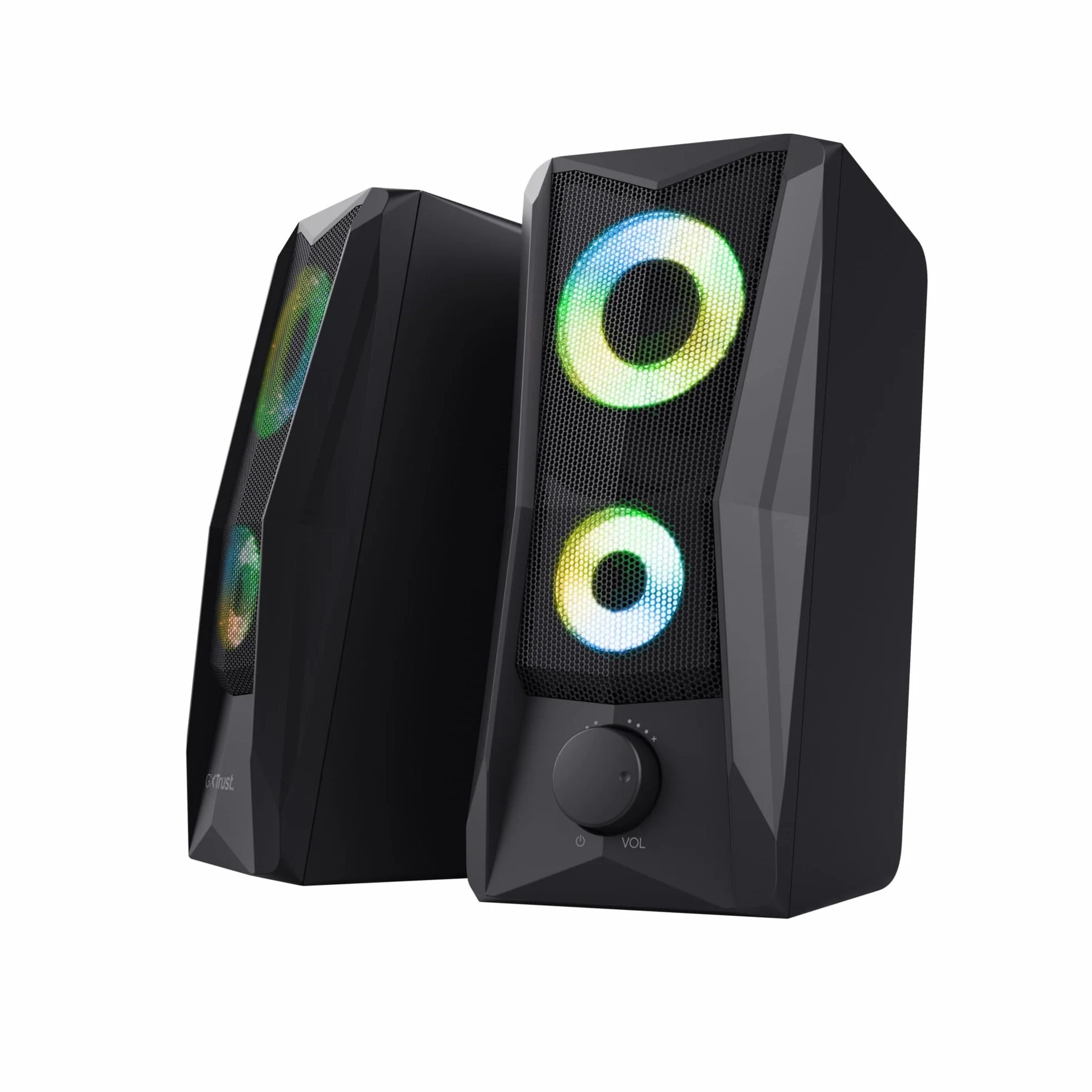 Trust Gaming GXT 606B Javv 2.0 PC głośnik z oświetleniem RGB LED, 12 W (6 W RMS), zasilanie USB, kompaktowe głośniki PC, zestaw głośników, głośniki gamingowe do komputera i laptopa – czarny