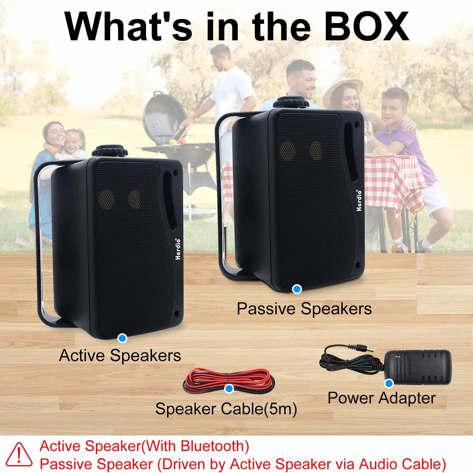 Herdio Głośnik zewnętrzny Bluetooth 3,5" 3-drożny 200 W wodoszczelny, odporny na warunki atmosferyczne do użytku na zewnątrz patio ogród taras łódź restauracja (1 para'