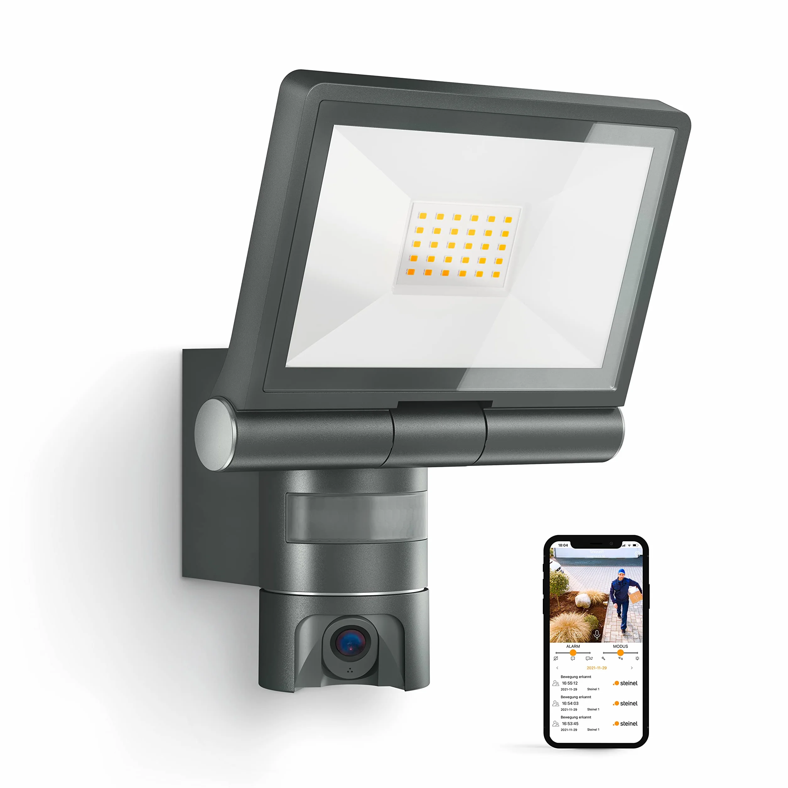Steinel XLED CAM 1 oświetlenie kamery: reflektor zewnętrzny, kamera monitorująca, domofon, czujnik ruchu na podczerwień 180°, aluminium, 21 W, antracyt