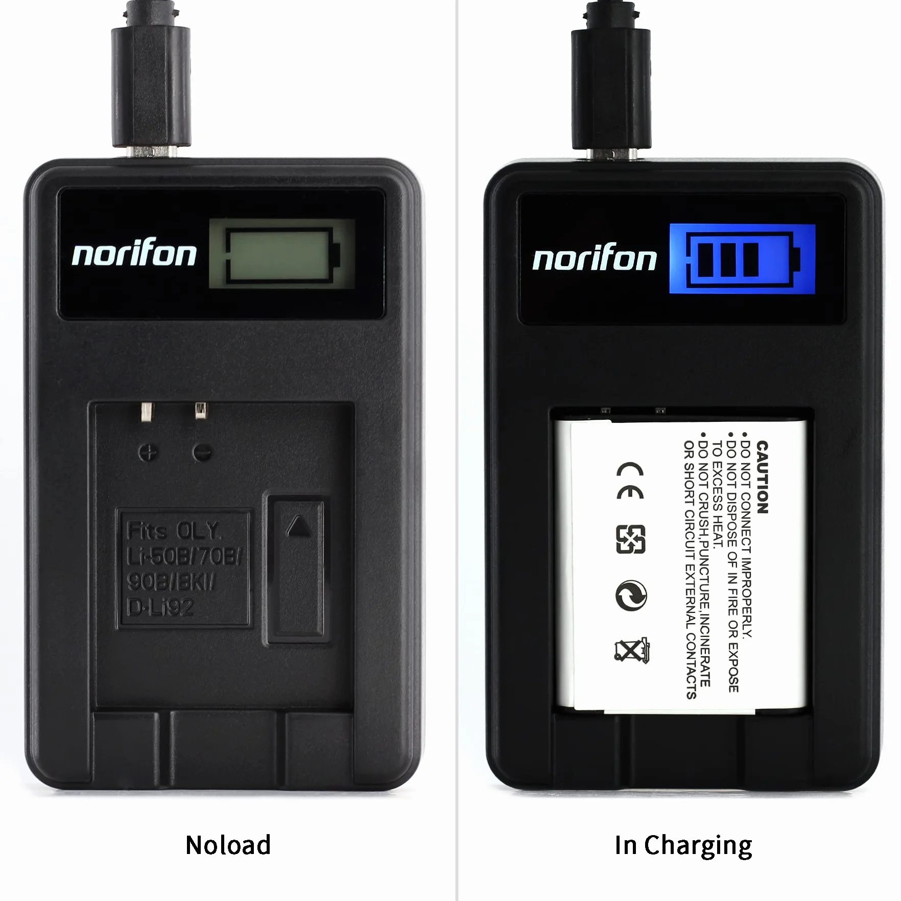 Norifon D-LI92 LCD USB Ładowarka do Pentax Optio I-10, RZ10, RZ18, WG-1, WG-2, WG-3, WG-10, X70