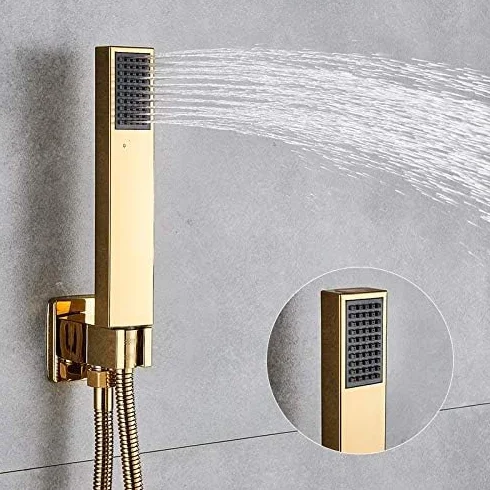 Zestaw baterii prysznicowych termostatycznych Gold, 3-drożny, wbudowany złoty kran termostatyczny z 6 dyszami masującymi, zestaw do wanny i prysznica, 12 Inch Full Set