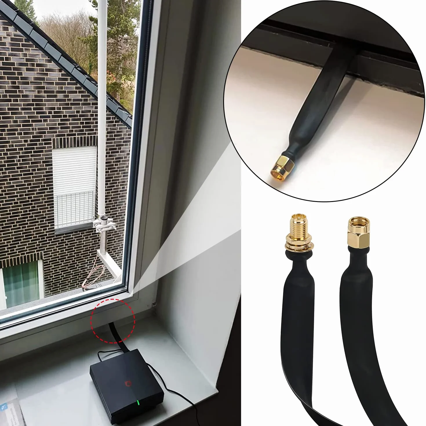 LoRa RP-SMA Płaski Kabel Męski na Żeński do Portów i Okien, Koncentryczny Adapter do Anteny WLAN, Anteny Górniczej Helium