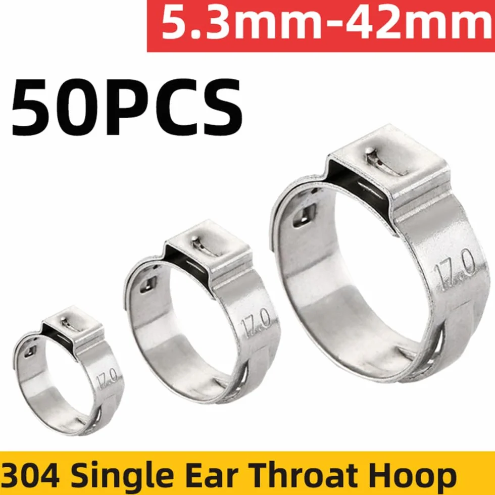 Zacisk rurowy, Obejmy do węża i rur z pojedynczym uchem, 50 szt. Stal nierdzewna 304 5,3–42 mm(34.6 38.1mm)